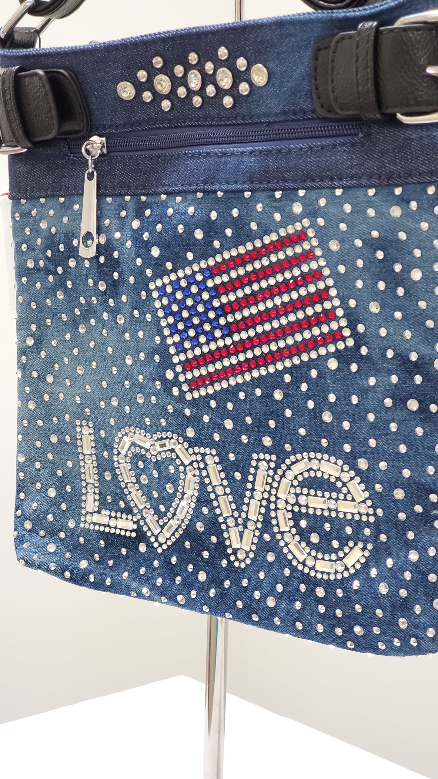 American Flag Crossbody Handbag with Rhinestones