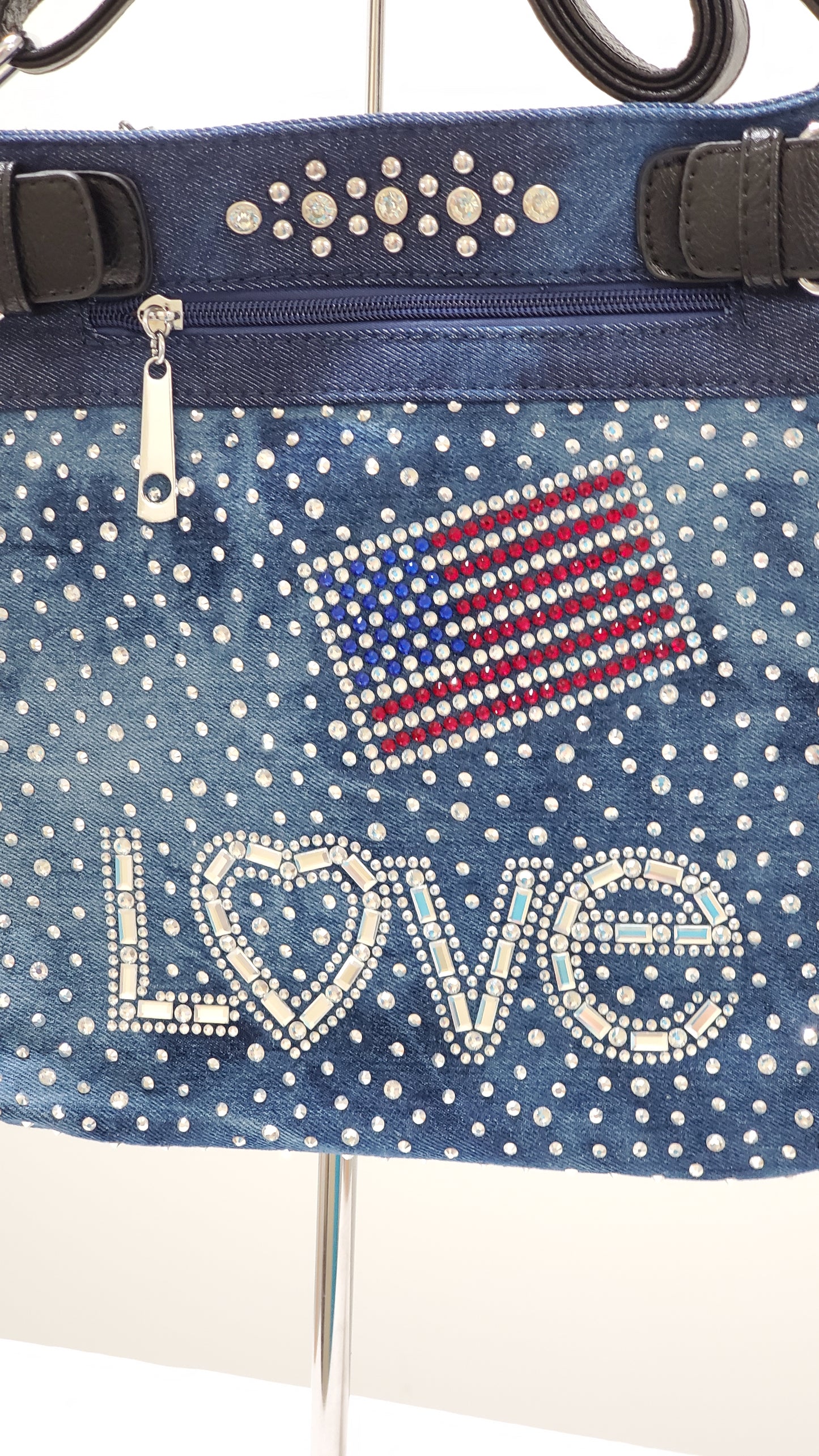American Flag Crossbody Handbag with Rhinestones