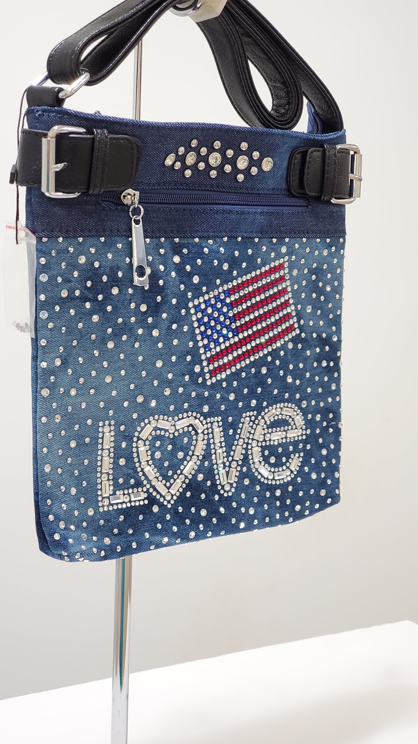 American Flag Crossbody Handbag with Rhinestones