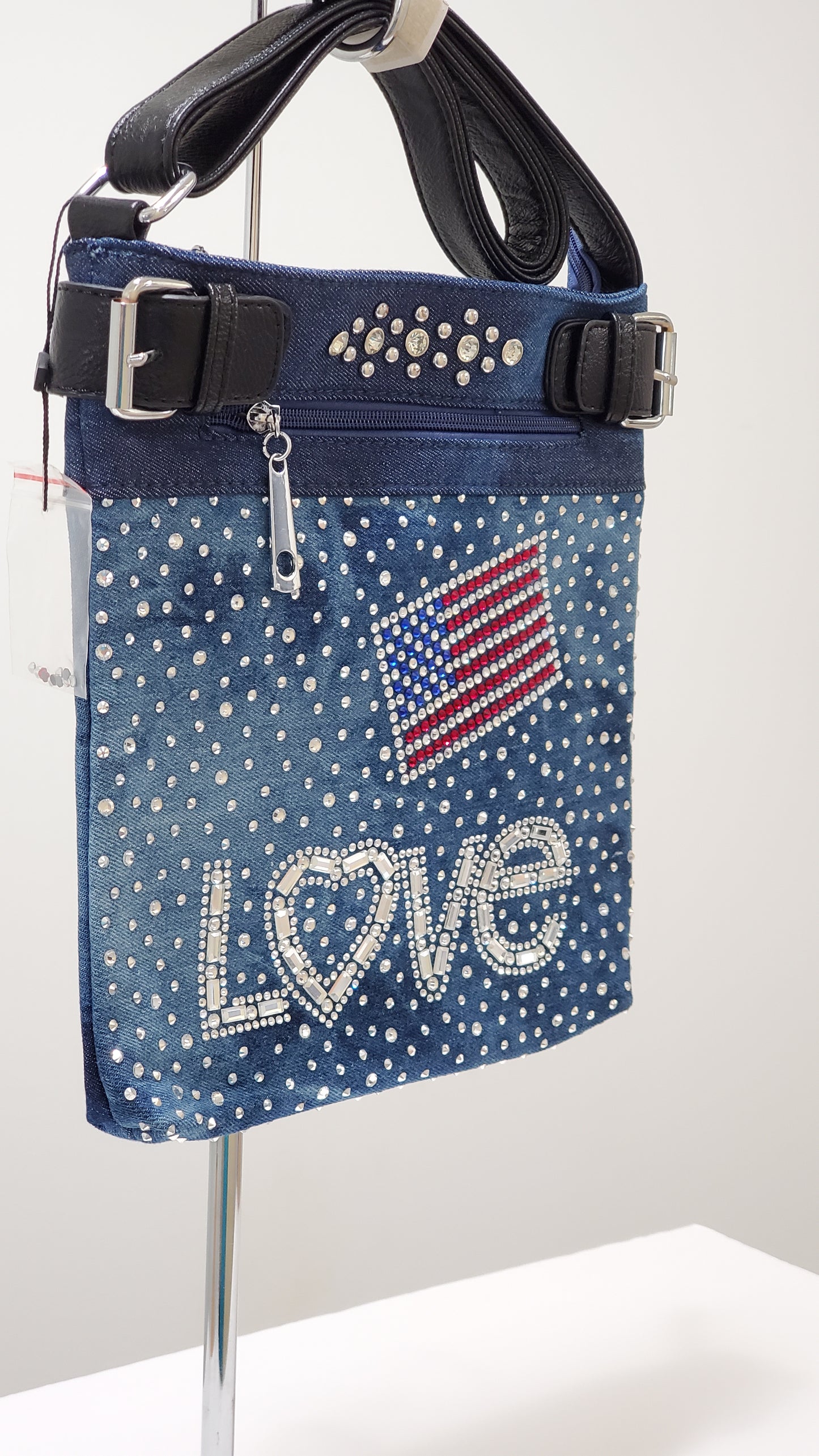American Flag Crossbody Handbag with Rhinestones