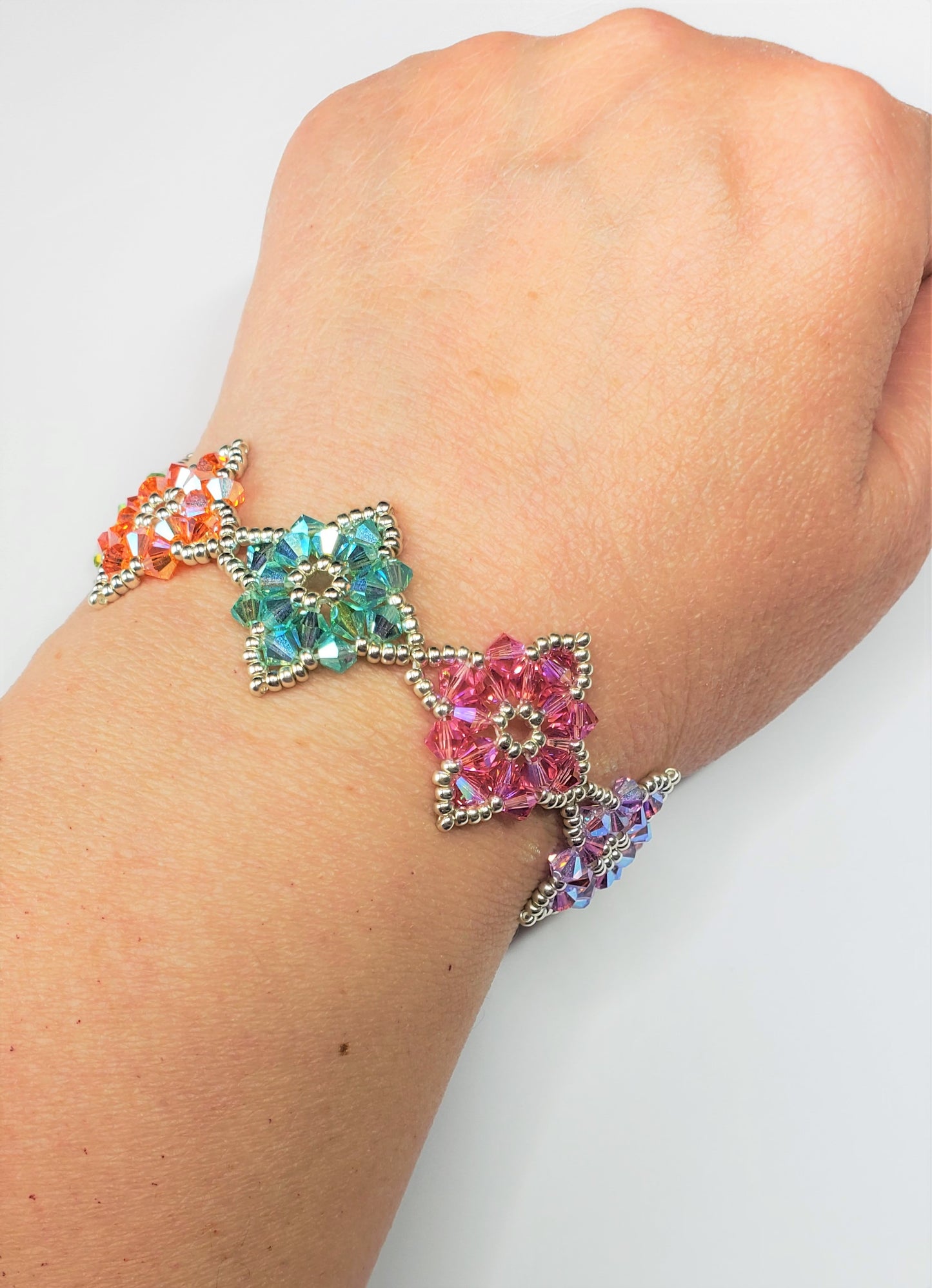 Beautiful Rainbow Handmade Crystal Beaded Link Bracelet