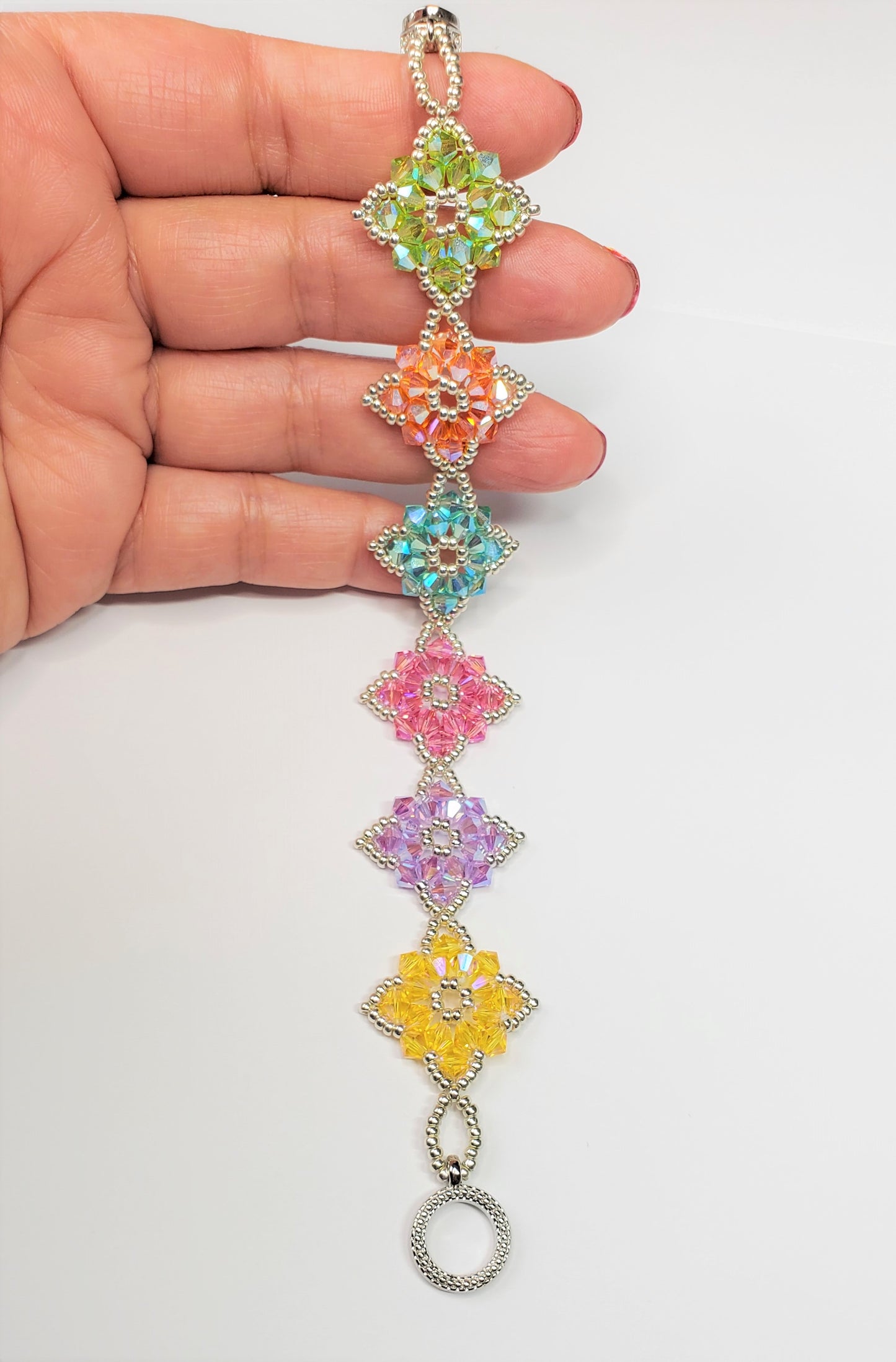 Beautiful Rainbow Handmade Crystal Beaded Link Bracelet