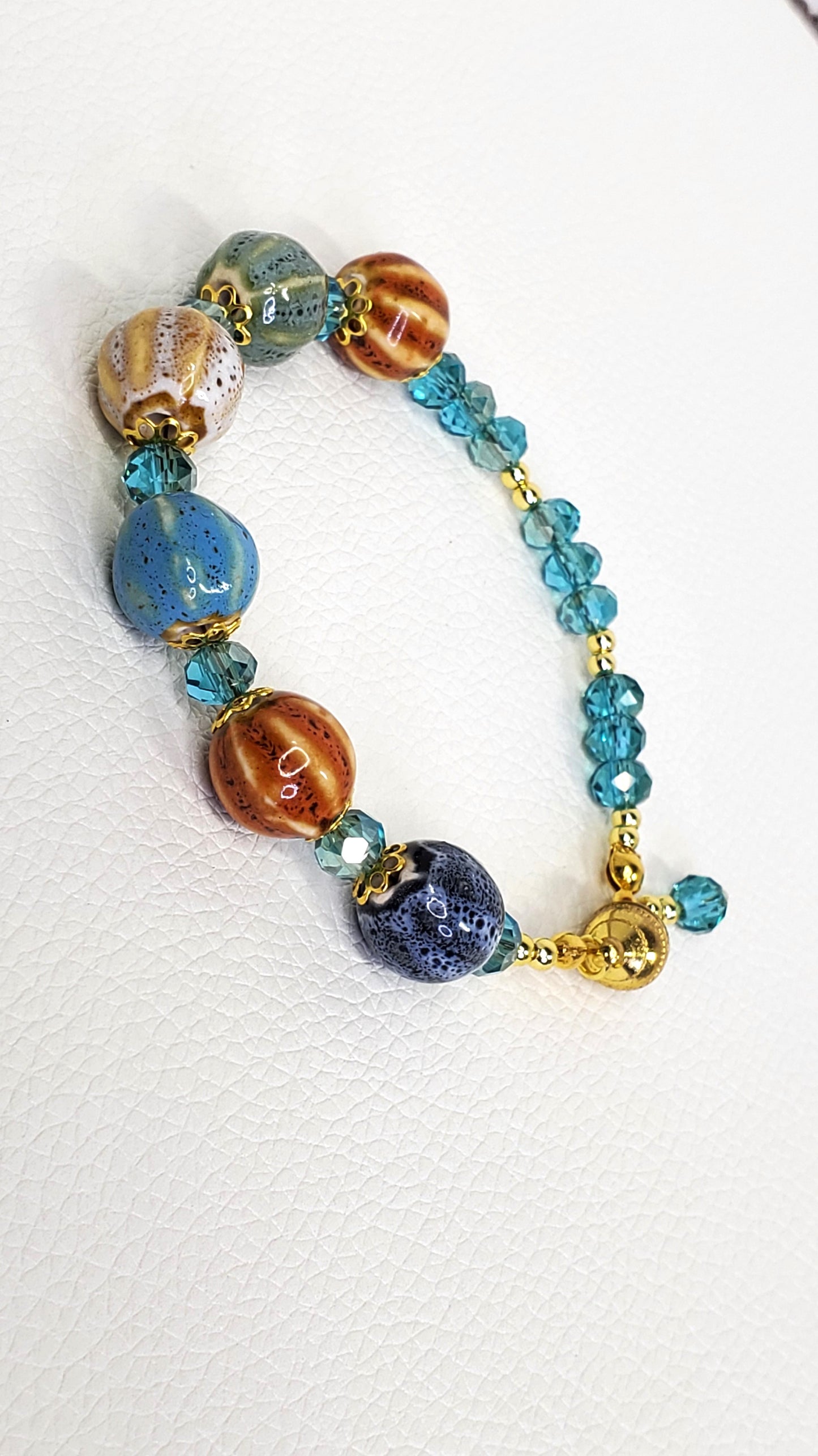 Pumpkin Charm and Crystal Fall Beaded Bracelet, Bracelet with Pumpkin Charms Crystal Bracelet