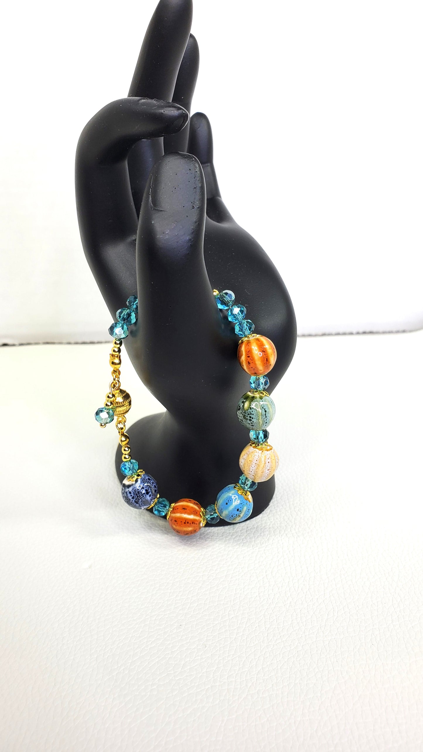 Pumpkin Charm and Crystal Fall Beaded Bracelet, Bracelet with Pumpkin Charms Crystal Bracelet