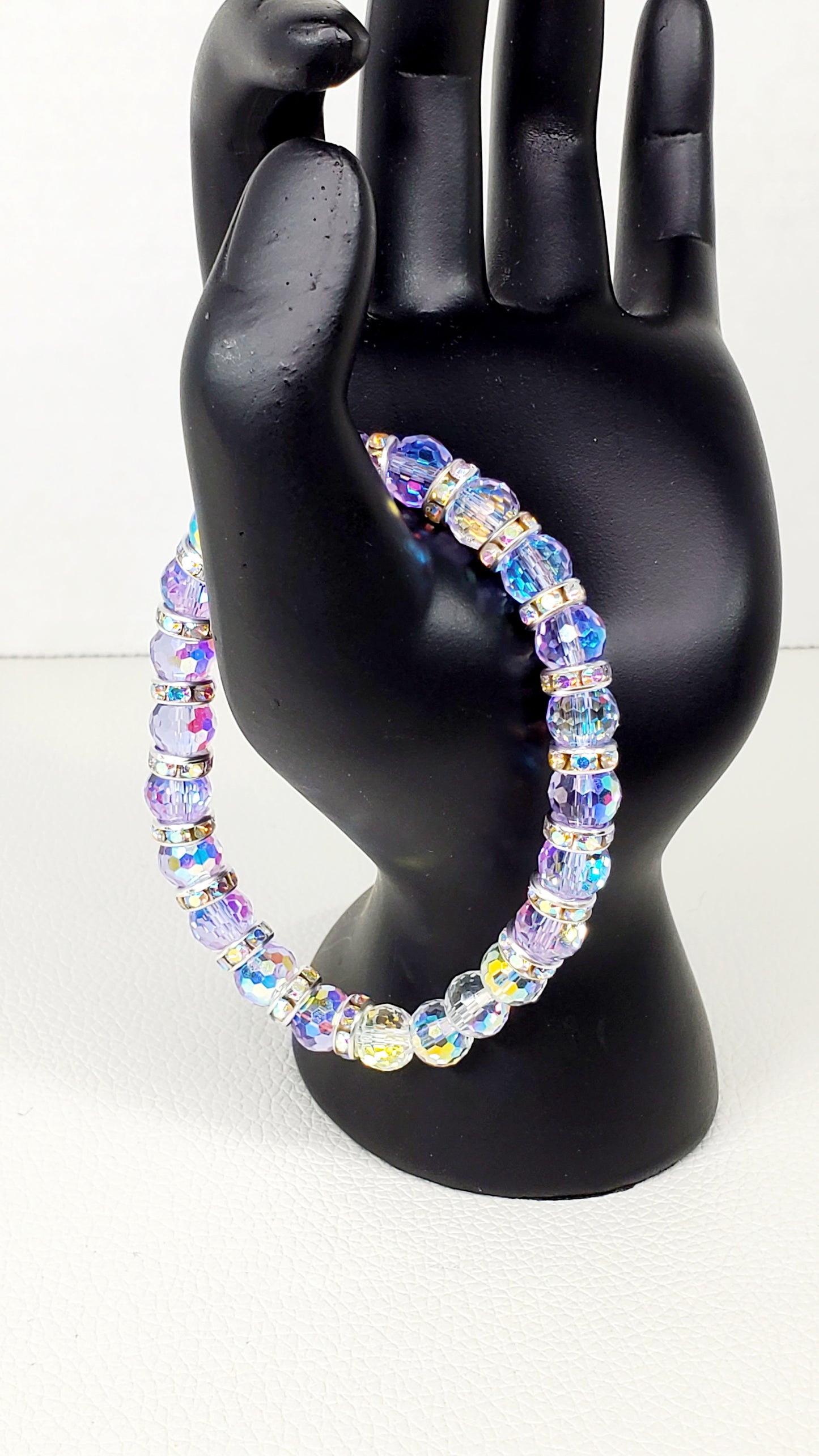 Beautiful Purple Aurora Borealis Faceted Crystal Stretch Bracelet