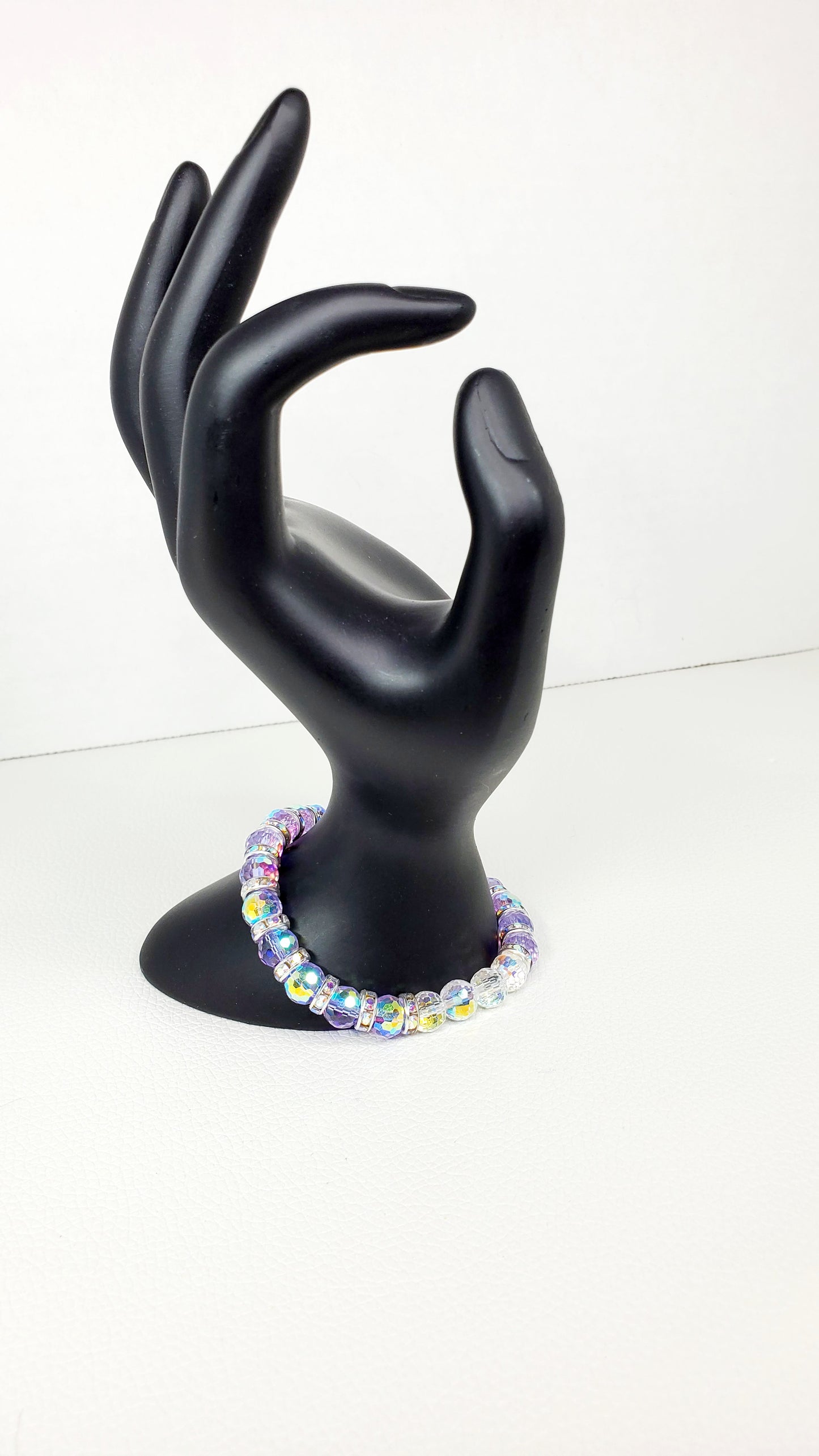 Beautiful Purple Aurora Borealis Faceted Crystal Stretch Bracelet