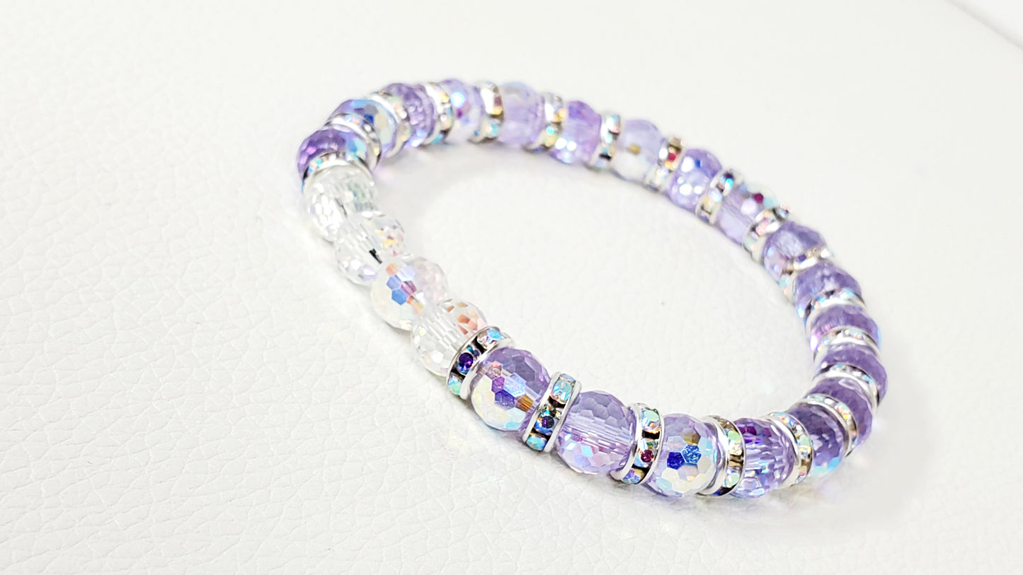 Beautiful Purple Aurora Borealis Faceted Crystal Stretch Bracelet