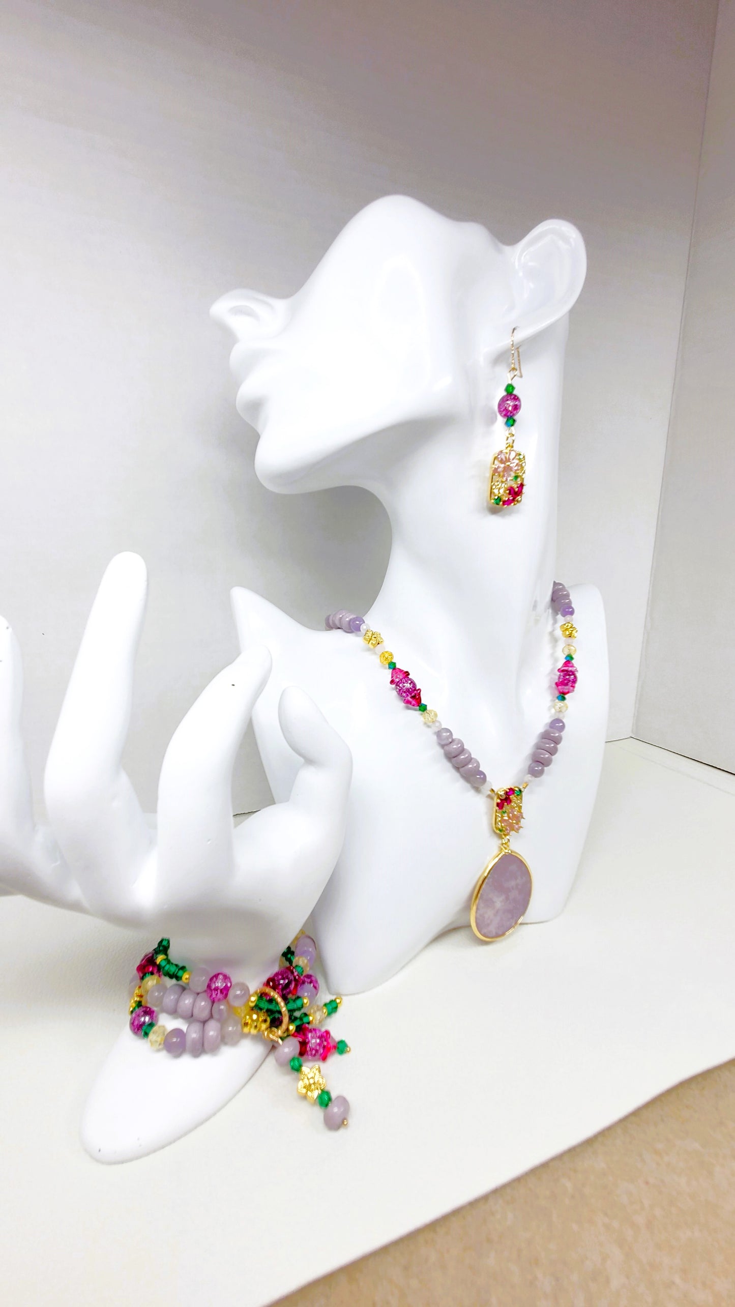 Crystal Flowers Collection | Purple Lepidolite Summer Necklace Set | Boho Necklace Set | Handmade Jewelry Set