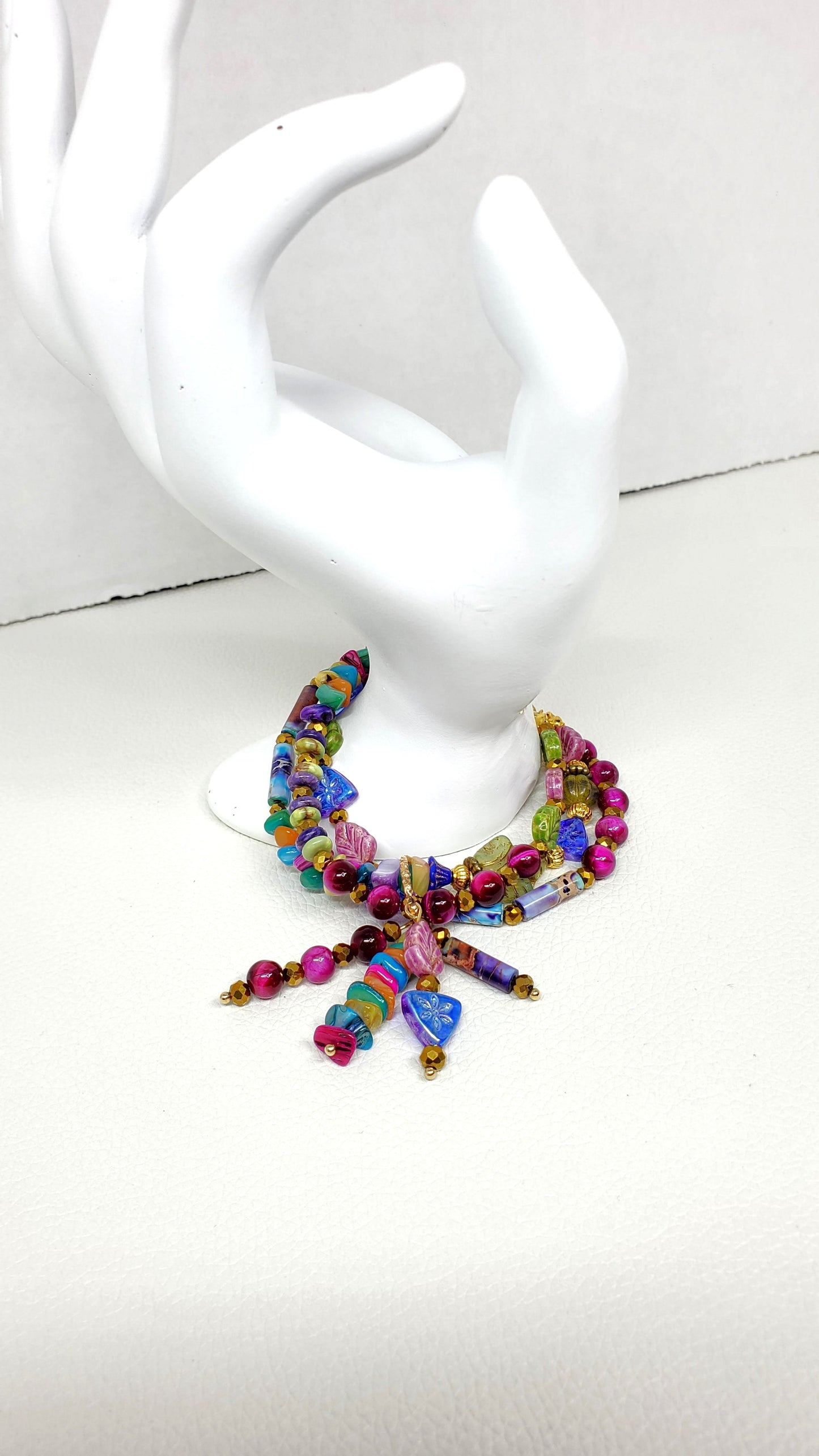 Enchanted Jewel Tones Boho Charm Bracelet, Beaded Wire Bracelet