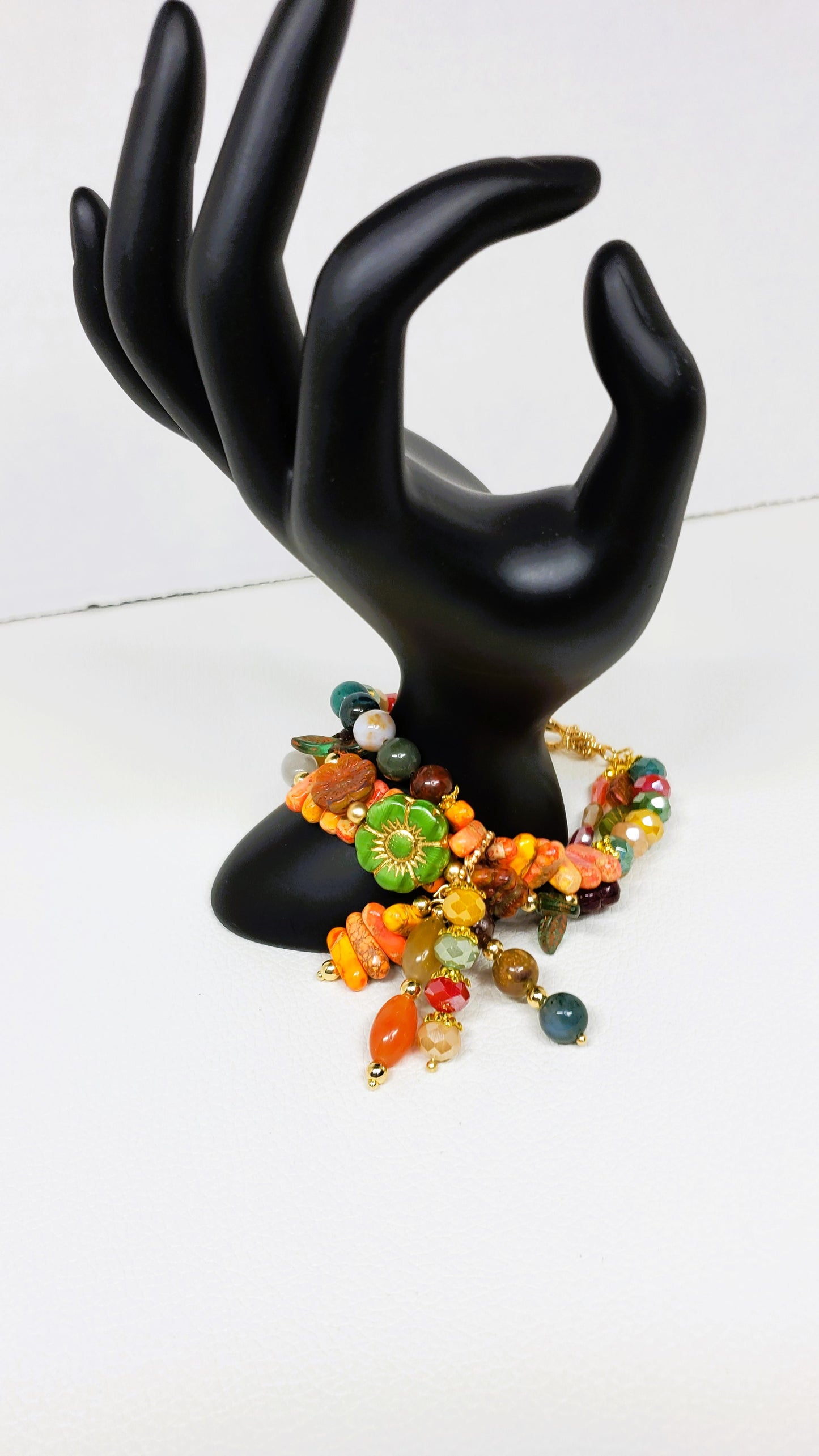 Falling For Fall Czech Glass Crystal Jade Jasper Toggle Charm Bracelet