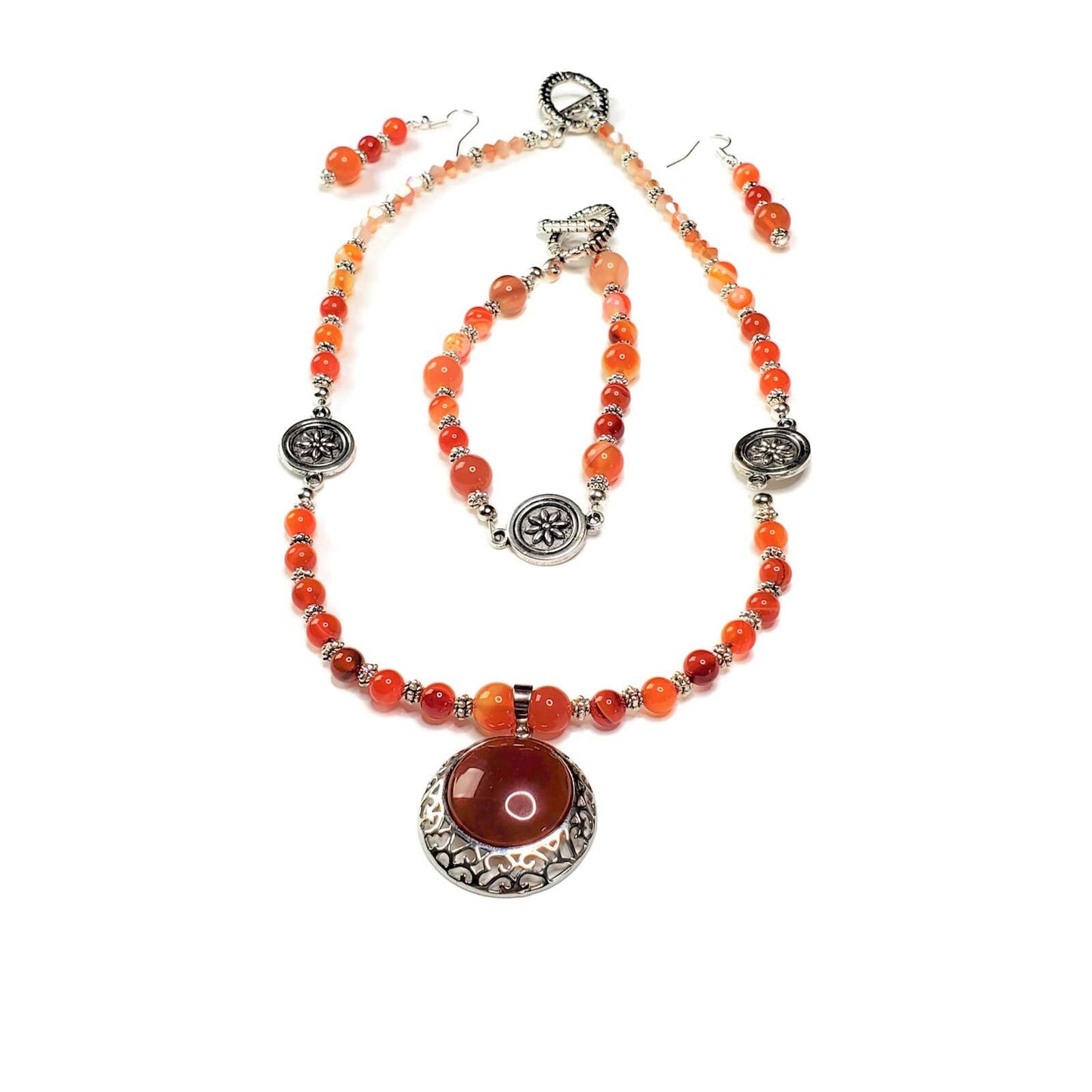 Carnelian Necklace Set, Natural Gemstone Jewelry, Three Piece Set
