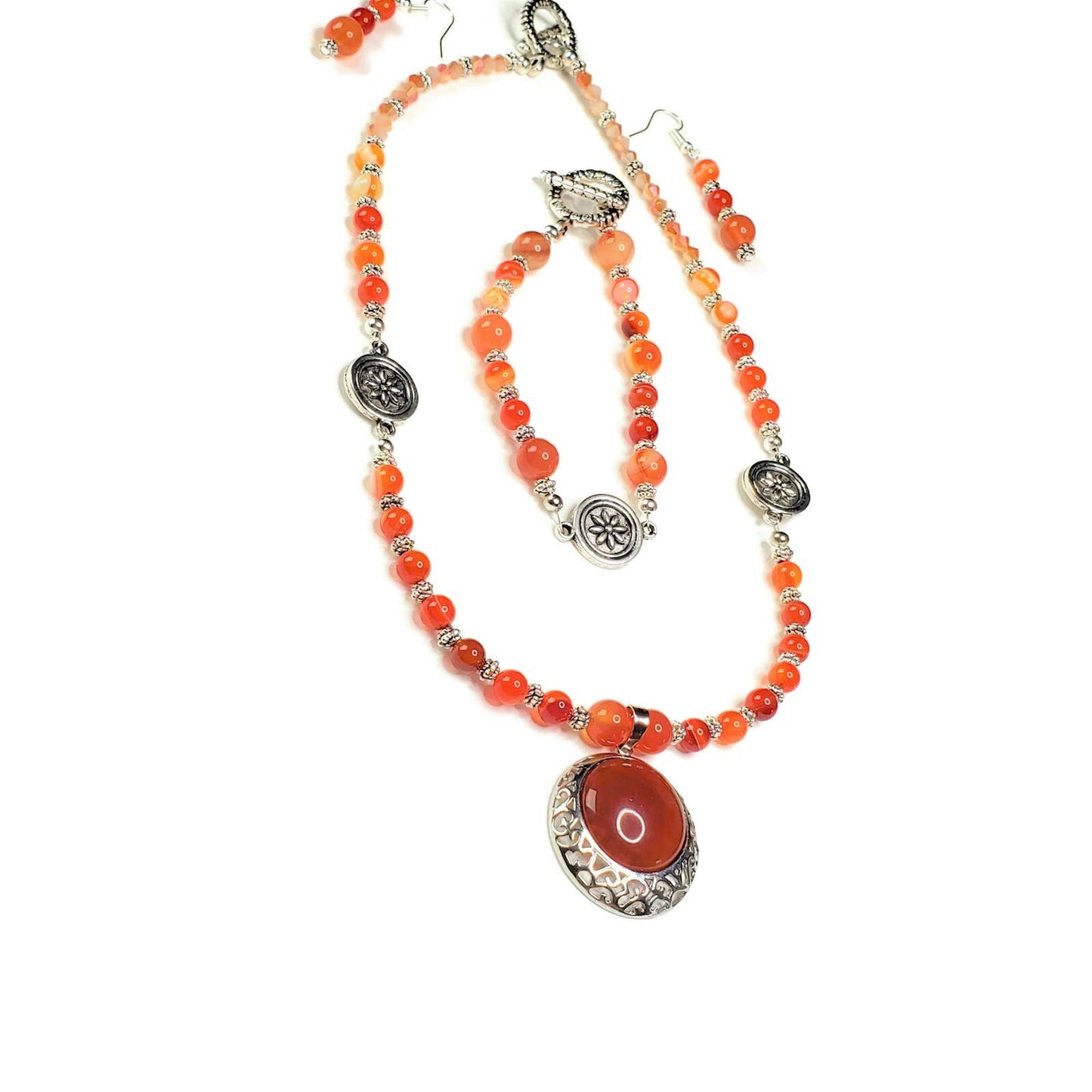 Carnelian Necklace Set, Natural Gemstone Jewelry, Three Piece Set