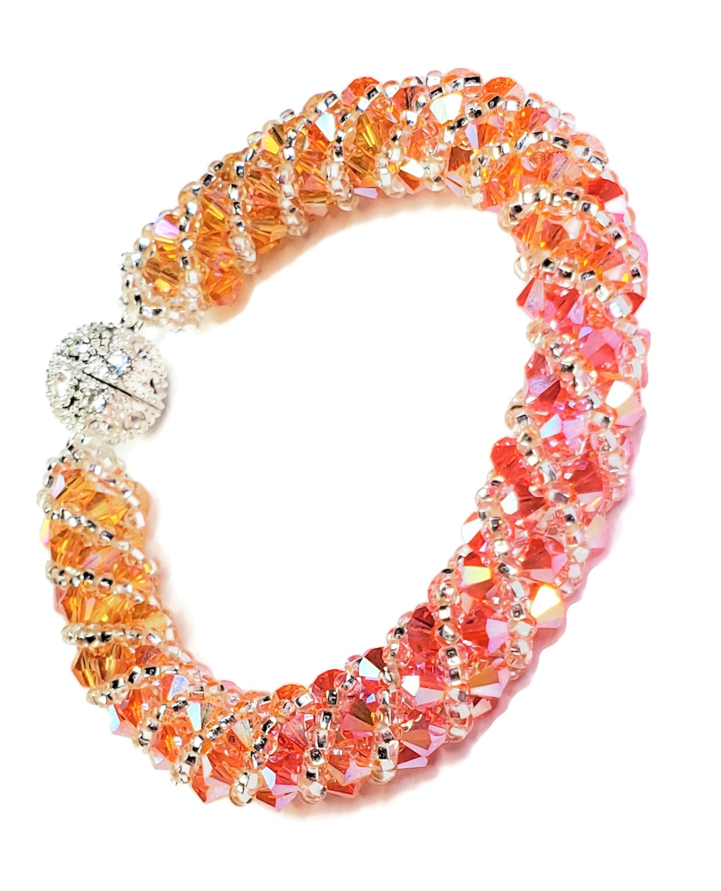Crystal Bracelet Orange Peach Preciosa Crystal Spiral Bracelet