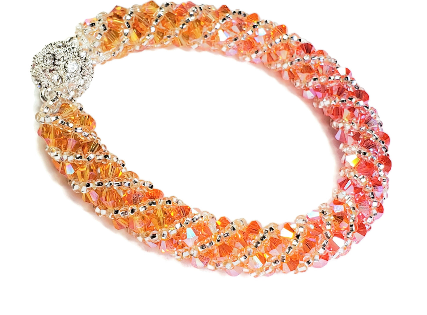 Crystal Bracelet Orange Peach Preciosa Crystal Spiral Bracelet