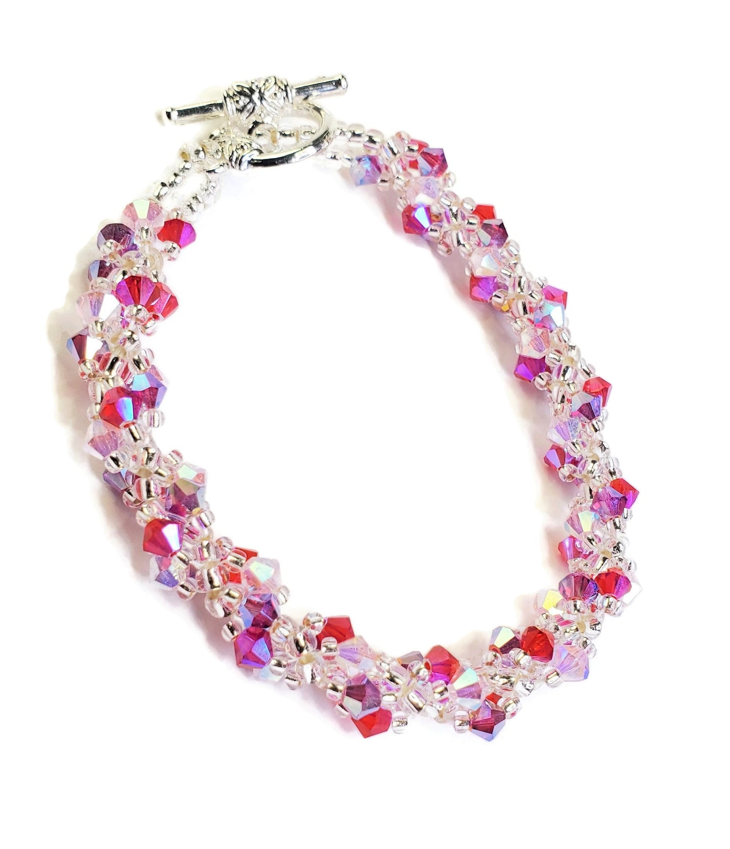 Valentines Day Pink Crystal Spiral Beaded Bracelet, Bracelet Spiral Beaded Bracelet