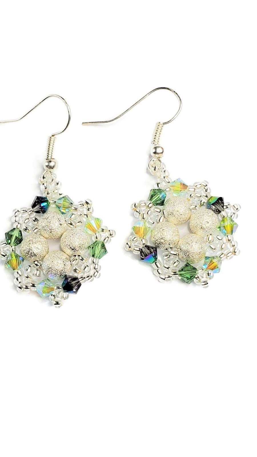 Handmade Silver and Green Crystal Earrings May & November Birthstone Colors