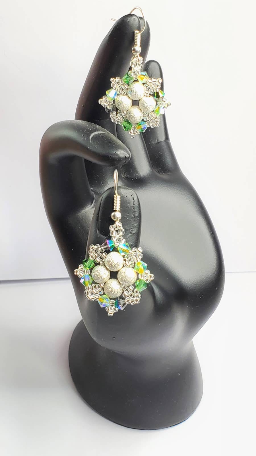 Handmade Silver and Green Crystal Earrings May & November Birthstone Colors
