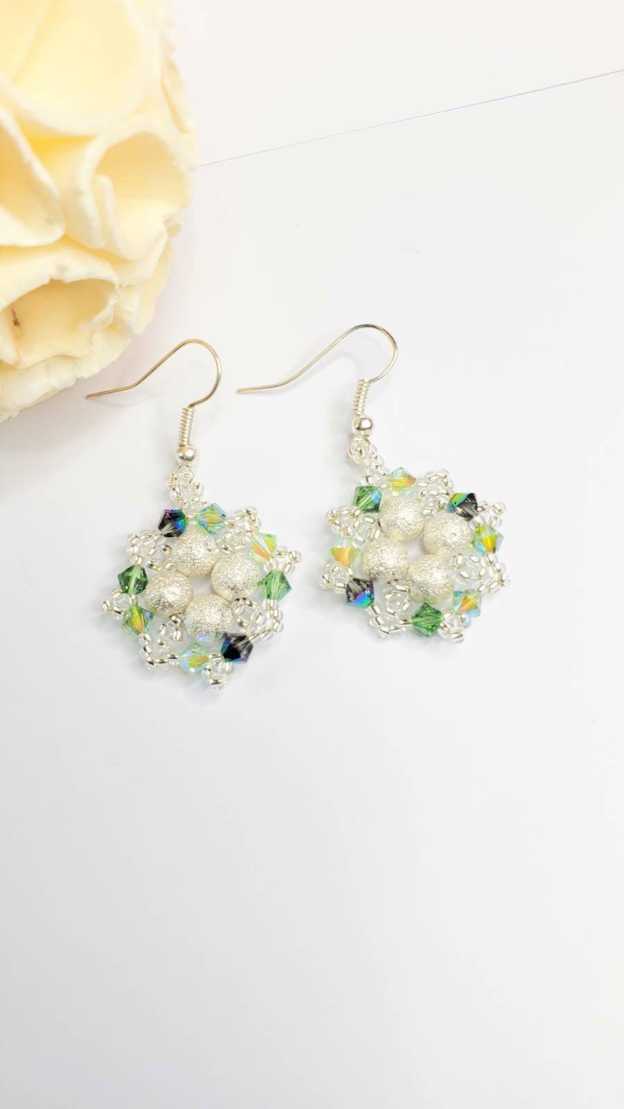 Handmade Silver and Green Crystal Earrings May & November Birthstone Colors