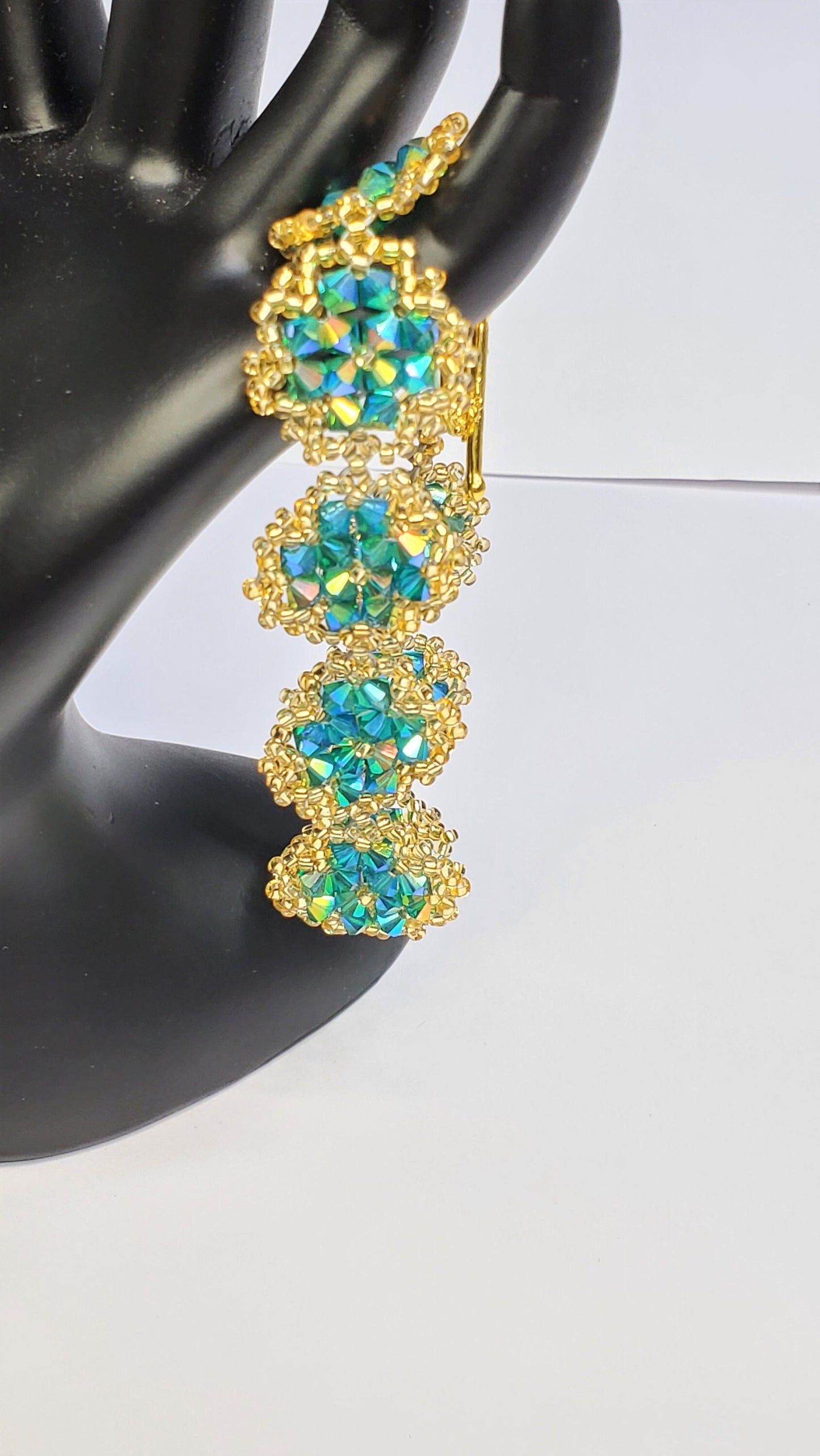 Beautiful Green/Blue Handmade Crystal Beaded Link Bracelet