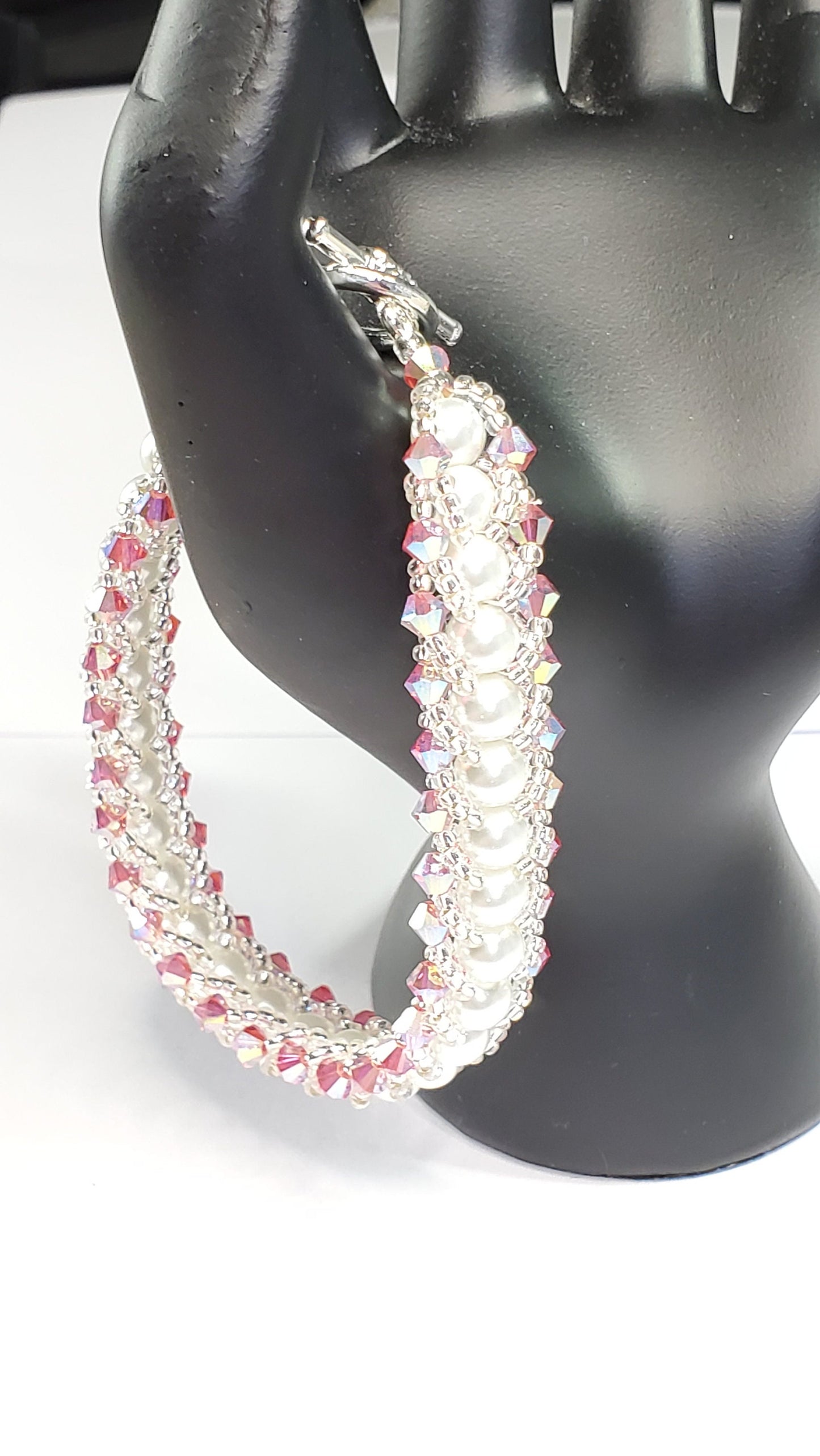 Pink Crystal and Glass Beaded Pearl Bracelet Wedding Bracelet Wedding Bracelet