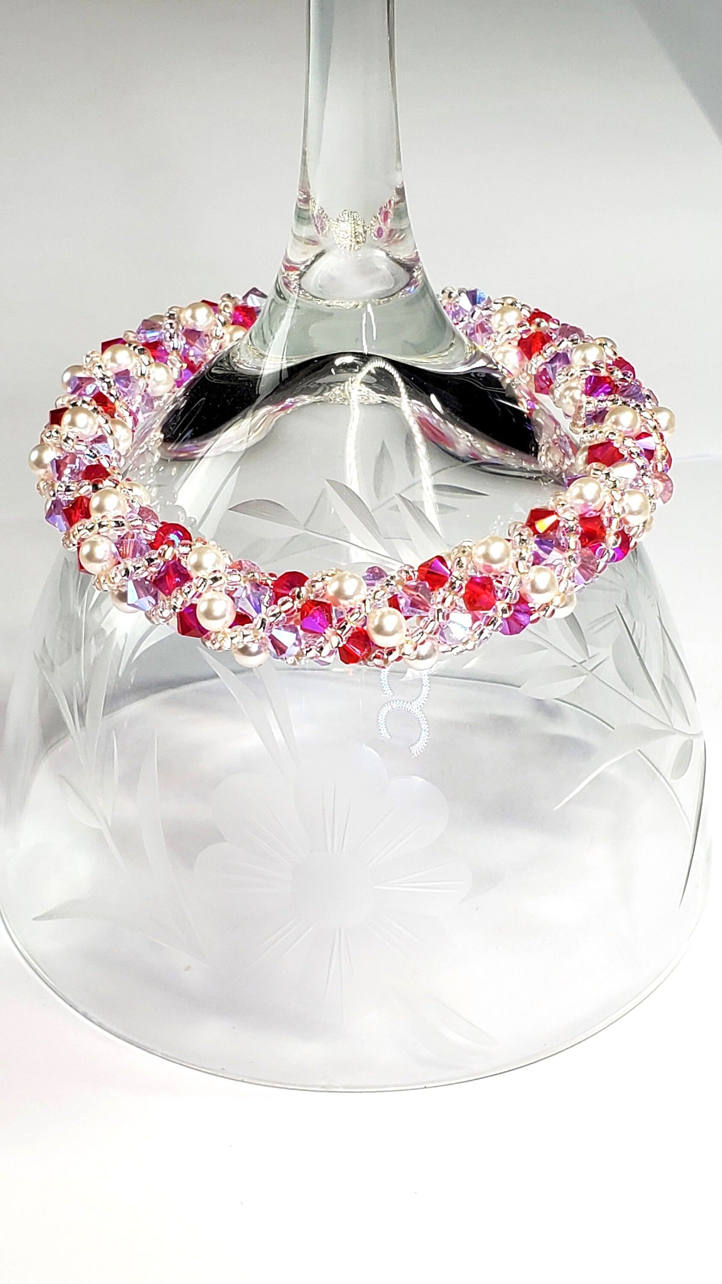 Valentines Day Fuchsia and Lavender White Pearl Crystal Bracelet
