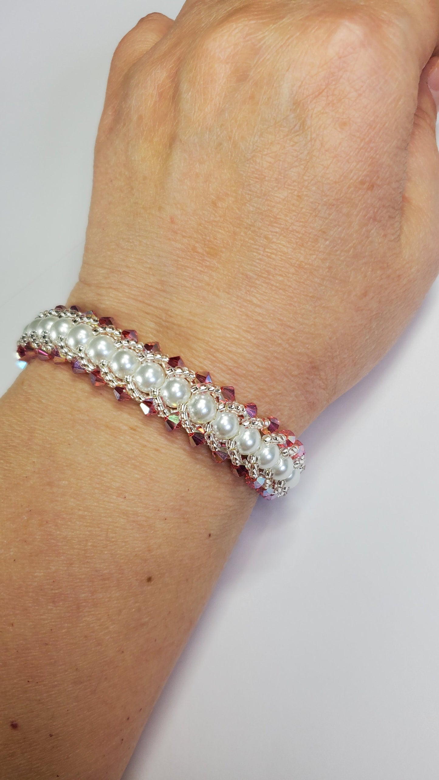 Pink Crystal and Glass Beaded Pearl Bracelet Wedding Bracelet Wedding Bracelet