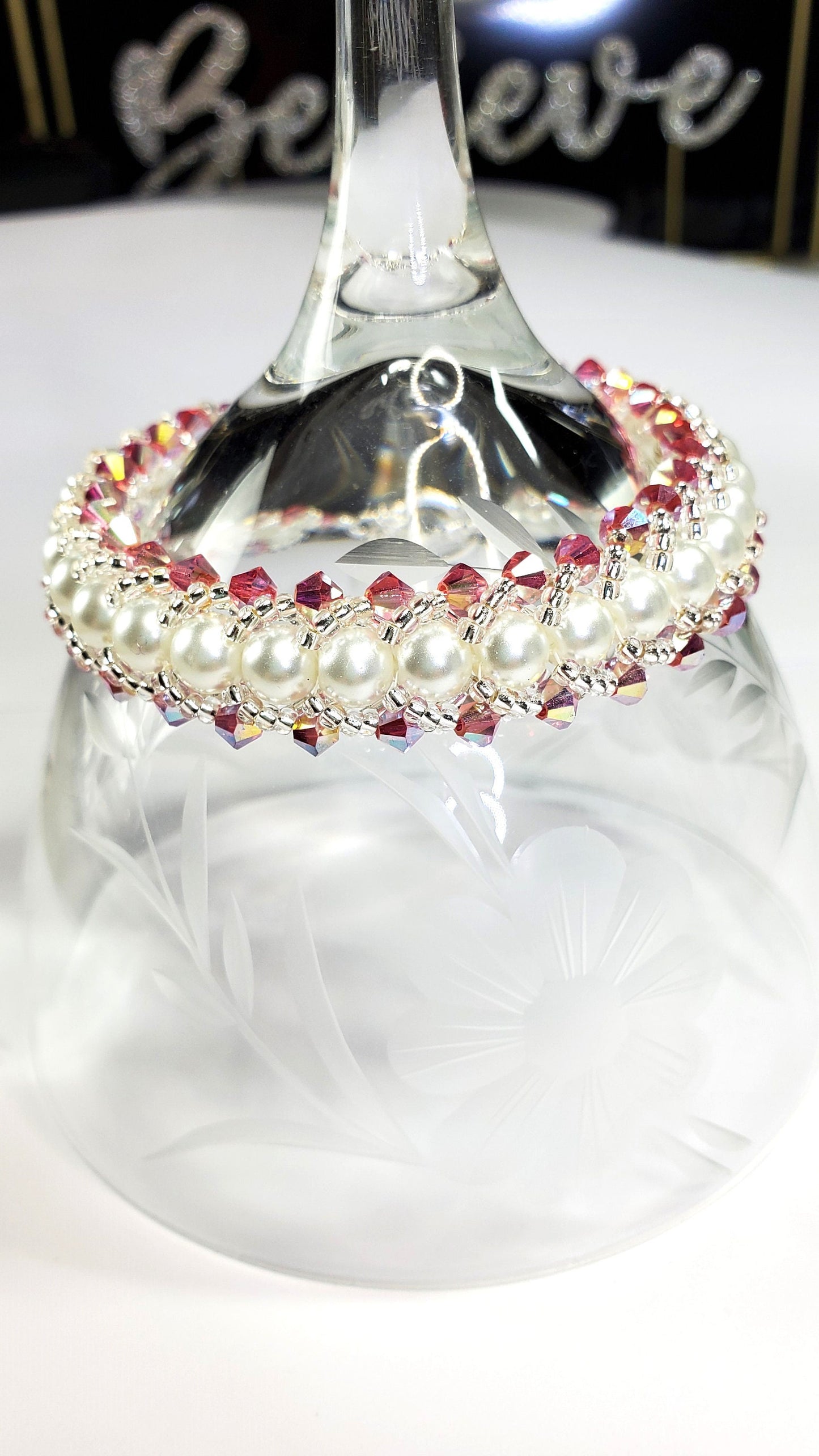 Pink Crystal and Glass Beaded Pearl Bracelet Wedding Bracelet Wedding Bracelet