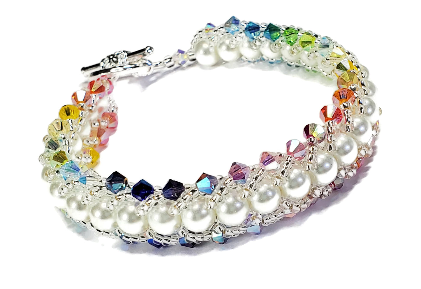 Flat Spiral Bracelet Kit, Multi Rainbow Crystal and Glass Pearl Beaded Bracelet Kit, Beaded Bracelet Beadweaving Kit, Bracelet Making Kit