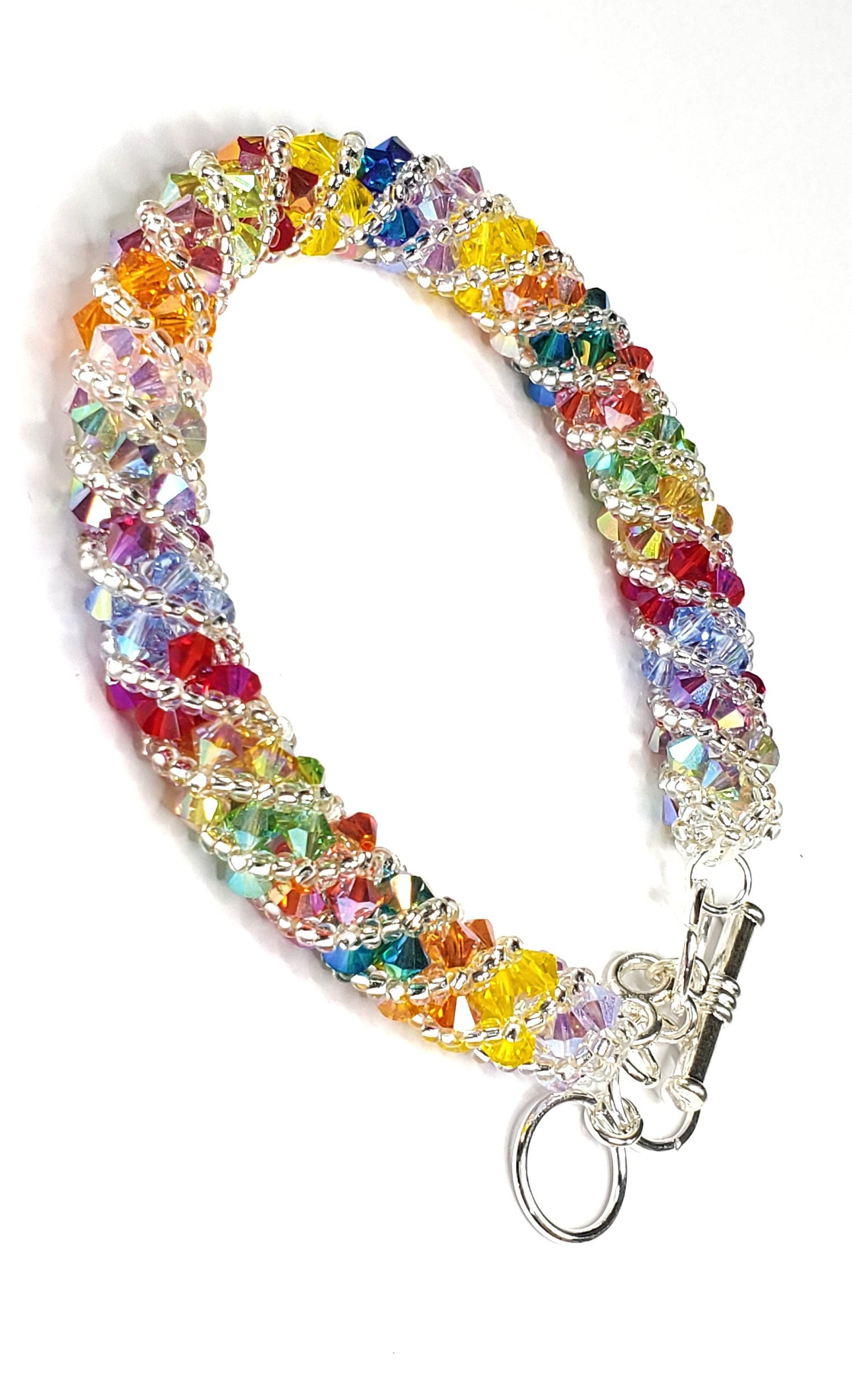 Tropical Silver Rainbow Bracelet , Beaded Bracelet Beadweaving, Beaded Bracelet, Preciosa Crystal Bracelet