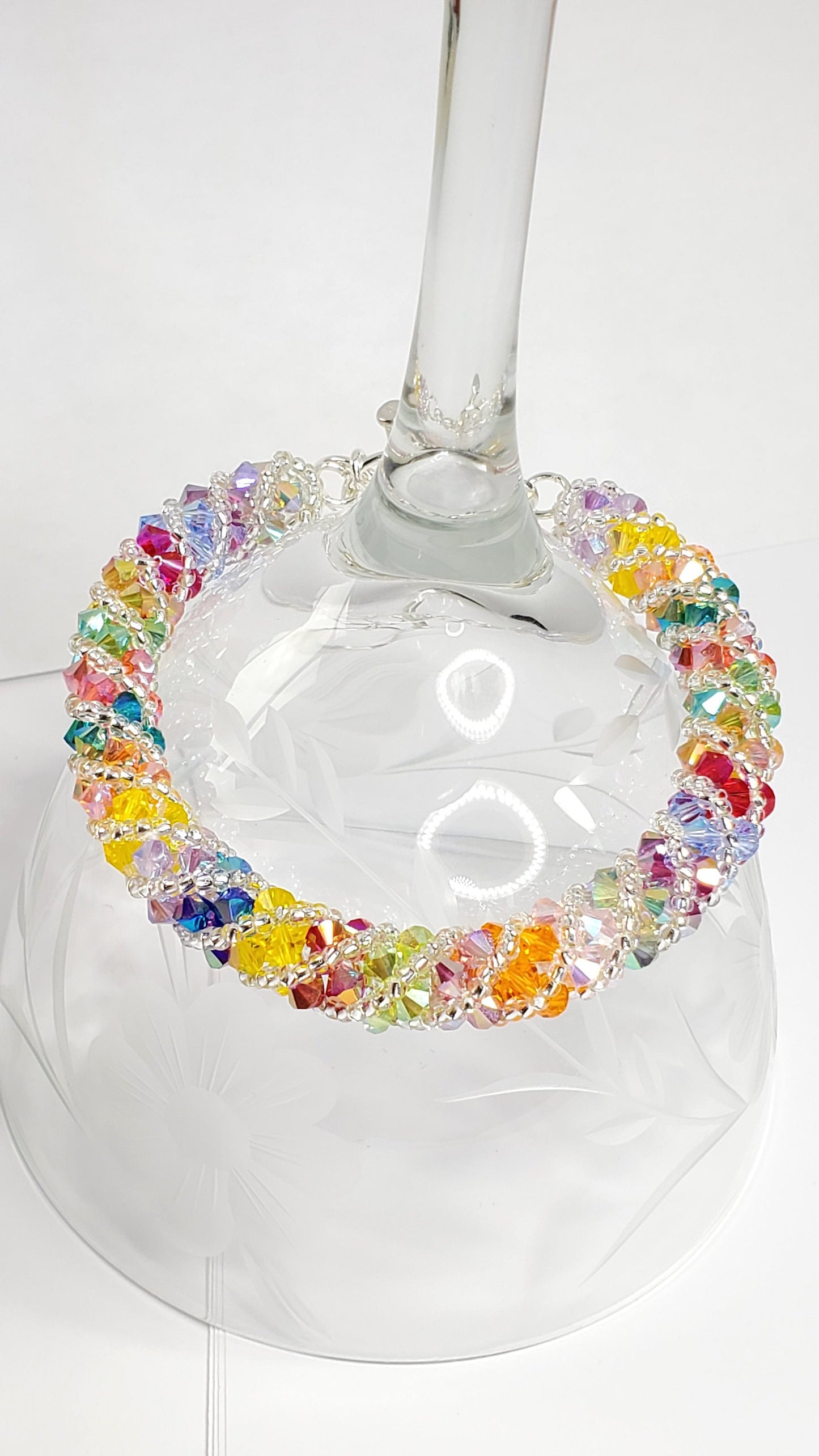 Tropical Silver Rainbow Bracelet , Beaded Bracelet Beadweaving, Beaded Bracelet, Preciosa Crystal Bracelet