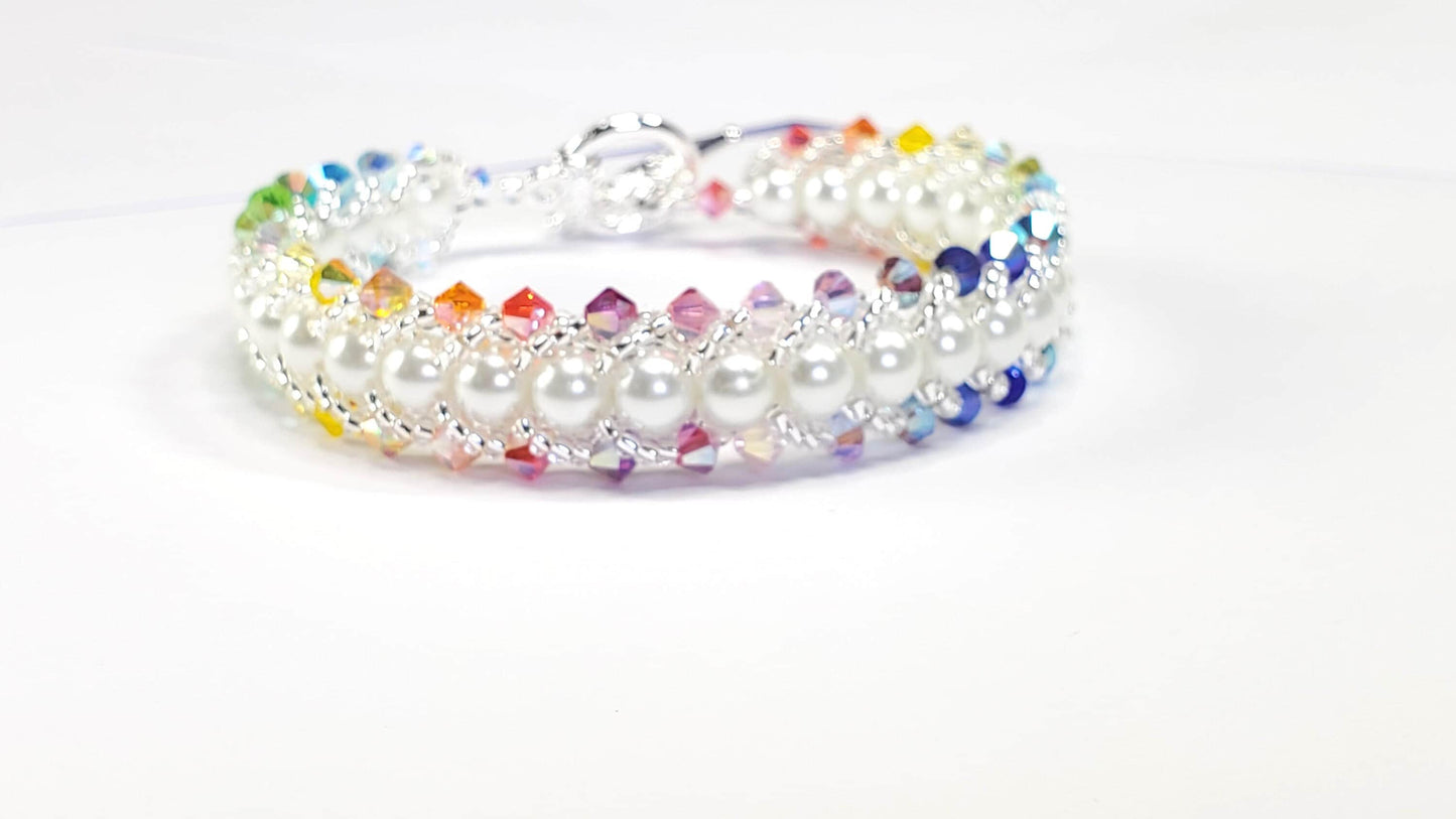 Flat Spiral Bracelet Kit, Multi Rainbow Crystal and Glass Pearl Beaded Bracelet Kit, Beaded Bracelet Beadweaving Kit, Bracelet Making Kit
