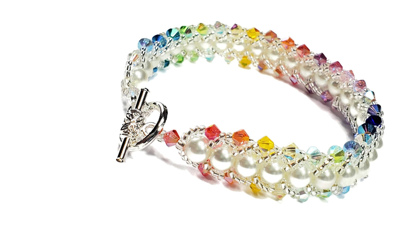 Flat Spiral Bracelet Kit, Multi Rainbow Crystal and Glass Pearl Beaded Bracelet Kit, Beaded Bracelet Beadweaving Kit, Bracelet Making Kit