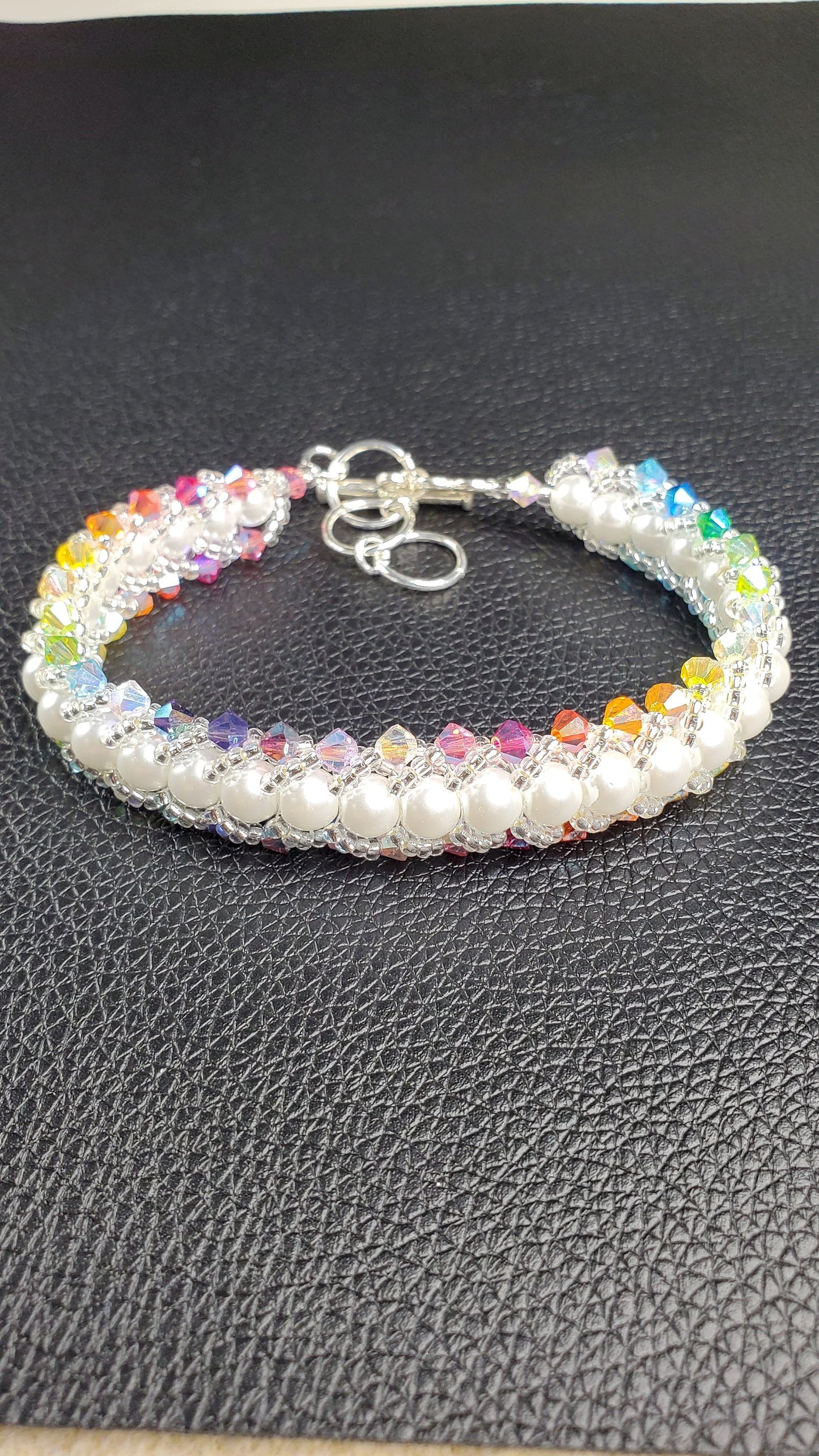 Flat Spiral Bracelet Kit, Multi Rainbow Crystal and Glass Pearl Beaded Bracelet Kit, Beaded Bracelet Beadweaving Kit, Bracelet Making Kit
