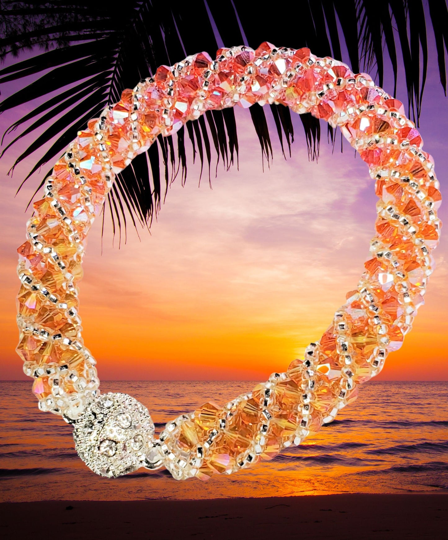 Crystal Bracelet Orange Peach Preciosa Crystal Spiral Bracelet