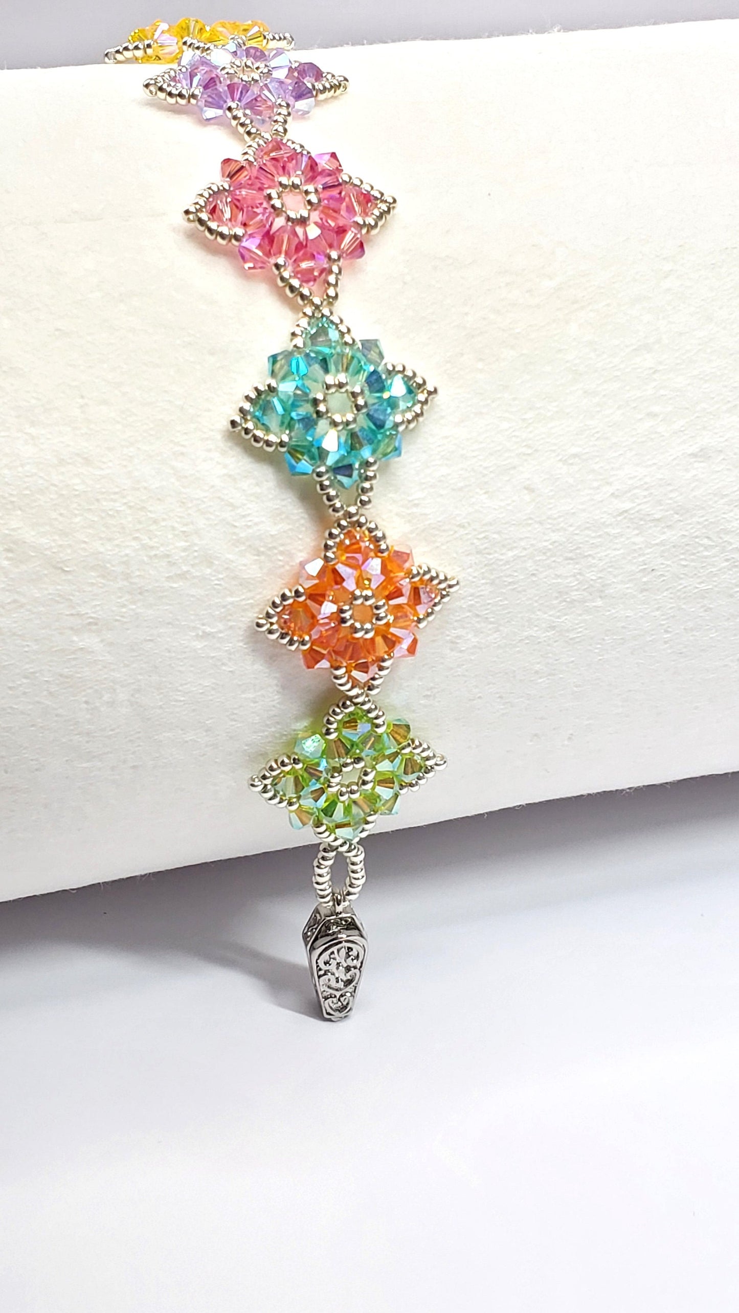 Beautiful Rainbow Handmade Crystal Beaded Link Bracelet