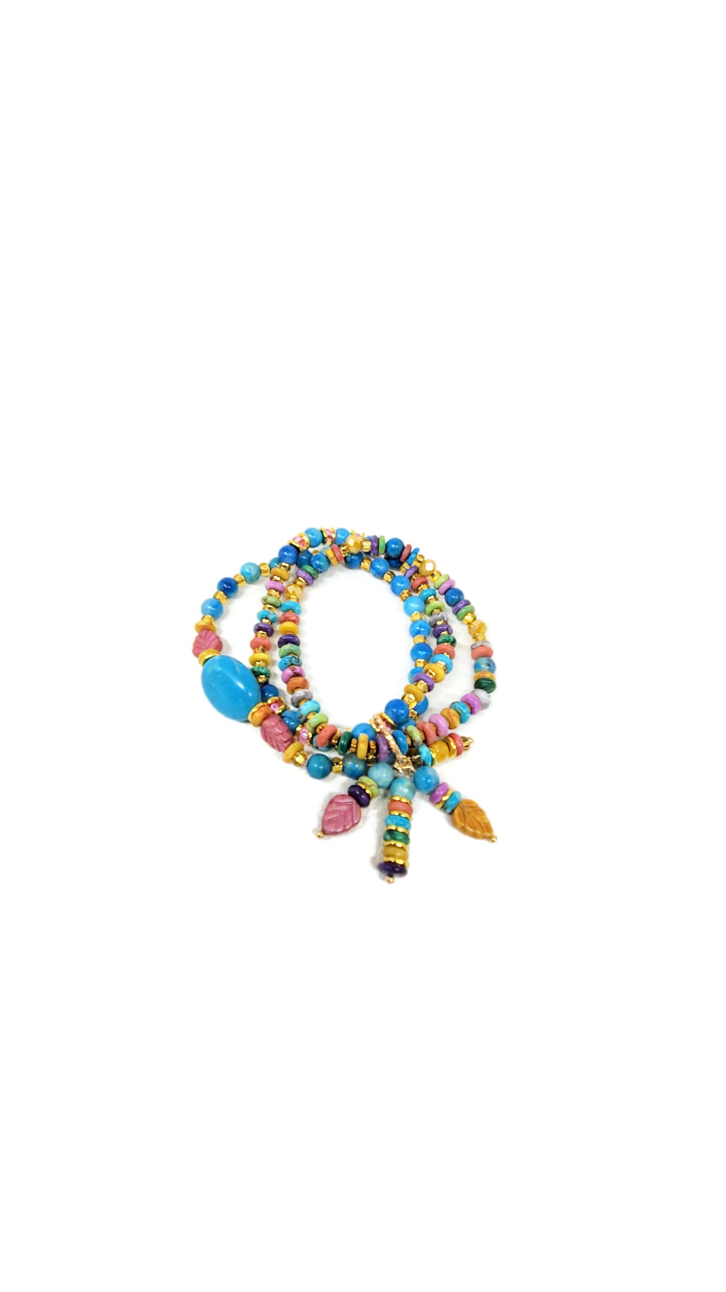 Boho Beaded Charm Bracelet, Blue Beaded Stretch Bracelet