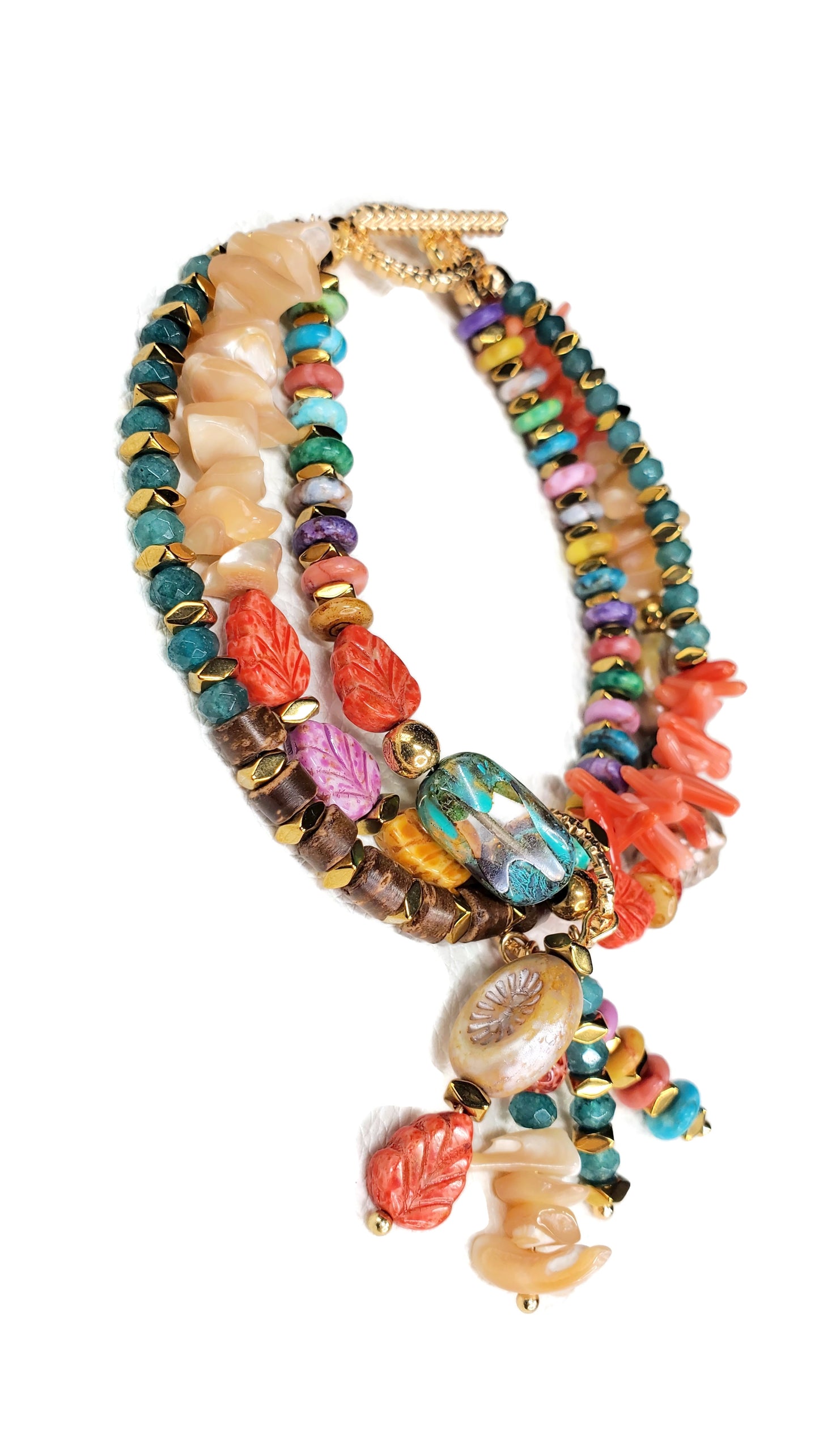 Beach Beaded Boho Charm Bracelet, Tropical Beaded Wire Bracelet