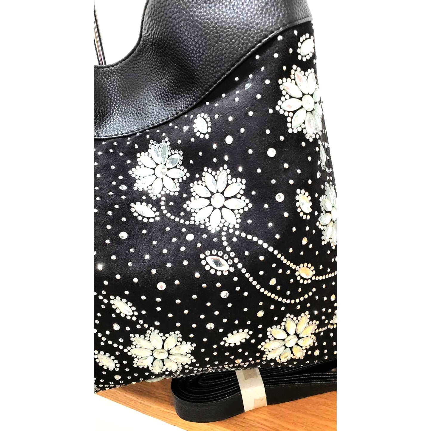 Black Rhinestone Floral Design Hobo