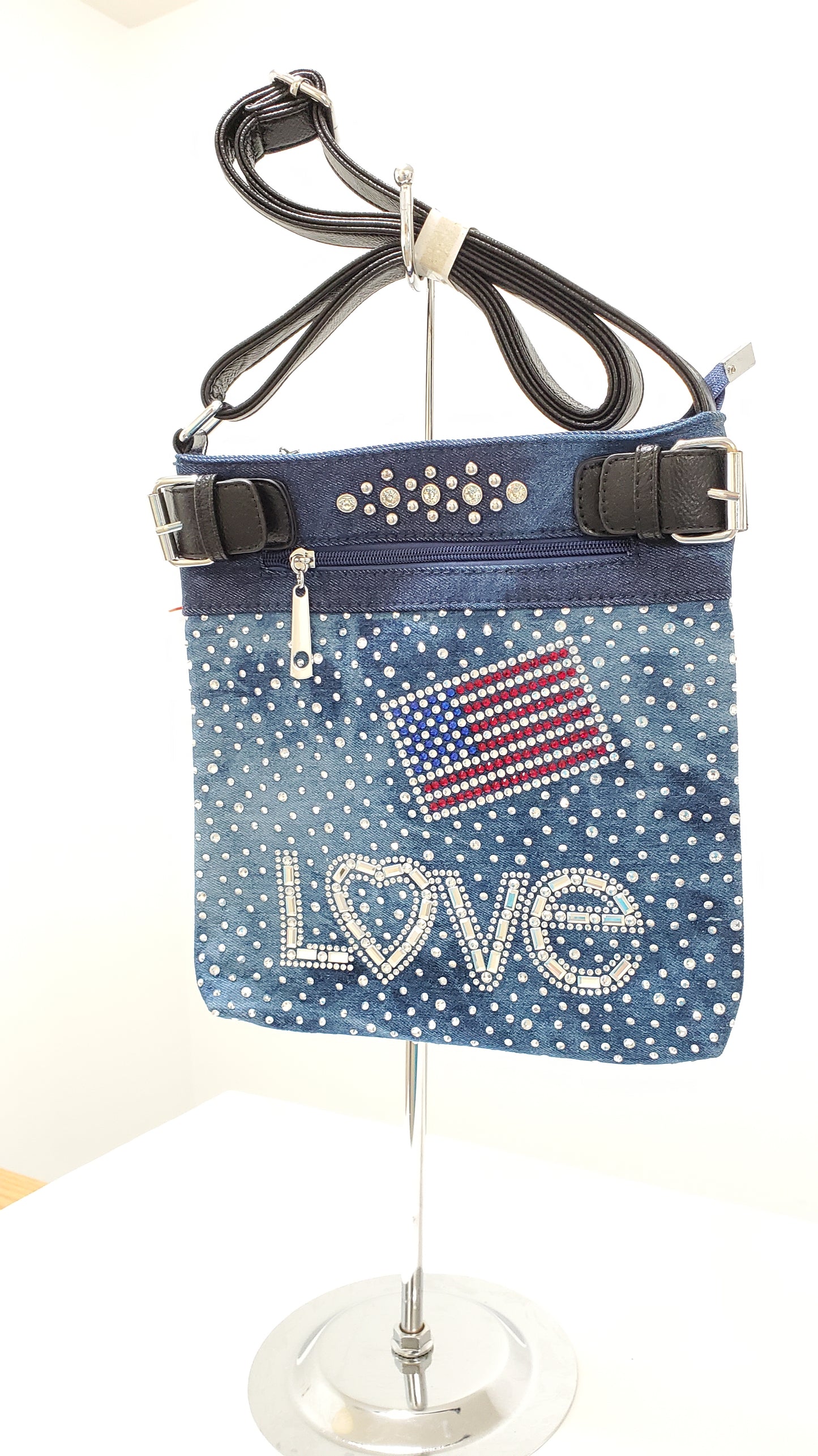 American Flag Crossbody Handbag with Rhinestones