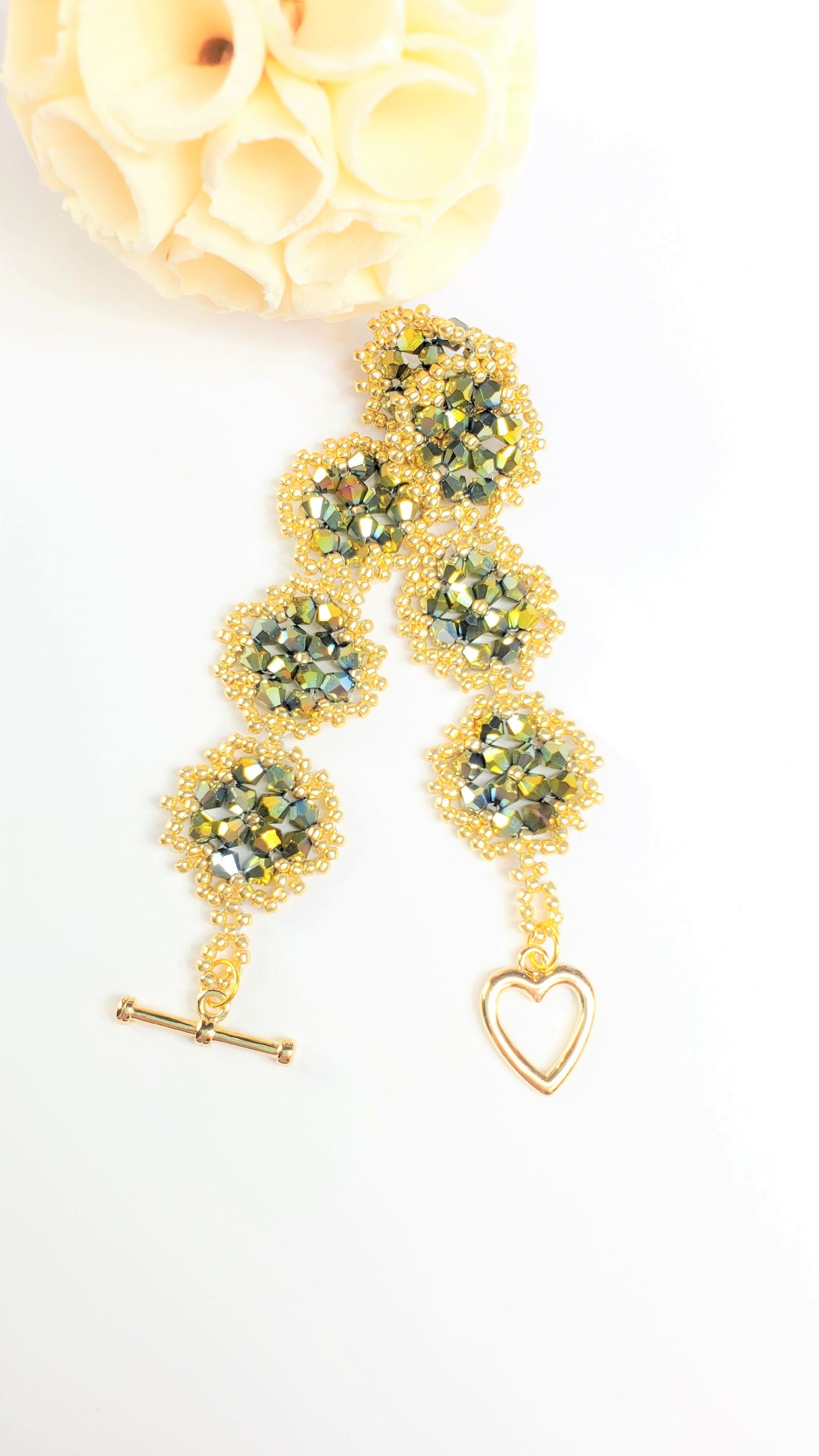 Beautiful Green Handmade Crystal Beaded Link Bracelet