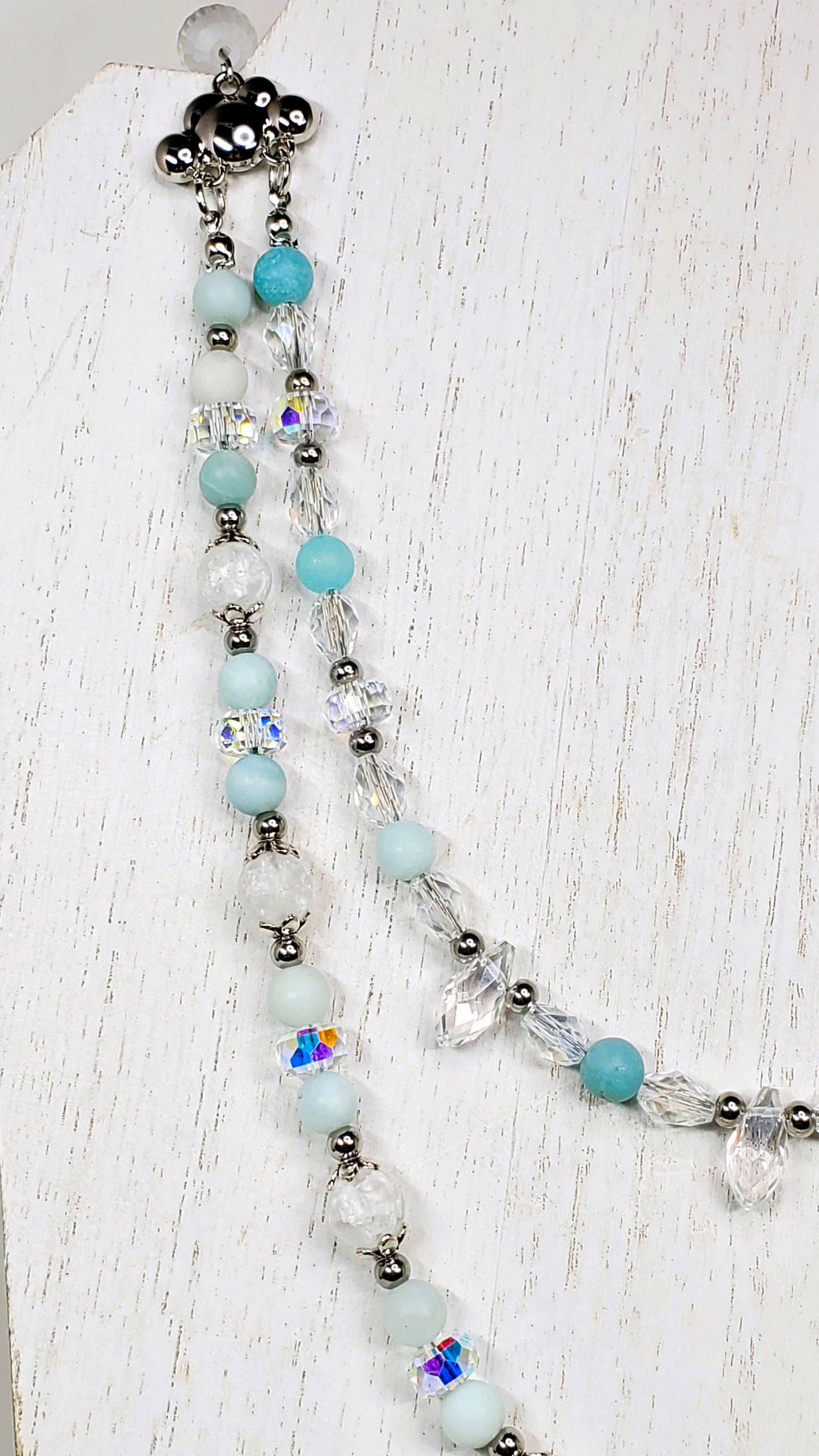 Amazonite and Crystal Beaded Necklace, Multi Strand Necklace