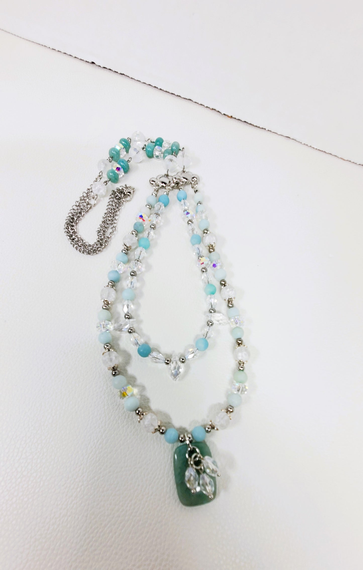 Amazonite and Crystal Beaded Necklace, Multi Strand Necklace