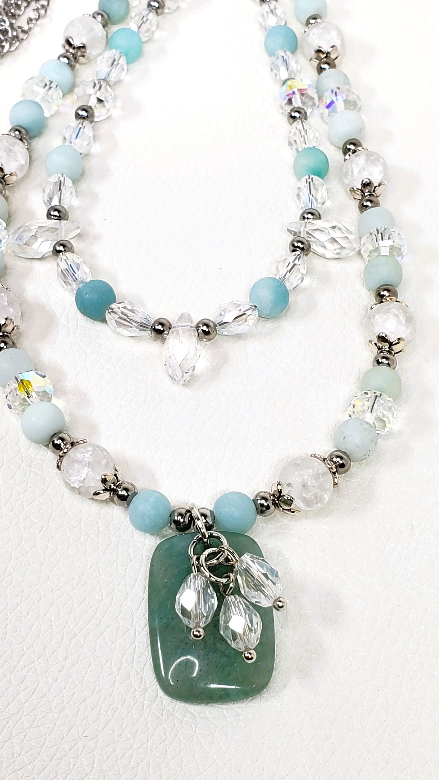 Amazonite and Crystal Beaded Necklace, Multi Strand Necklace