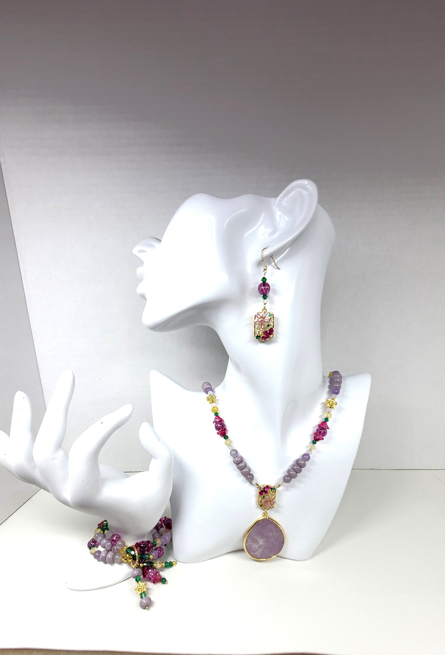 Crystal Flowers Collection | Purple Lepidolite Summer Necklace Set | Boho Necklace Set | Handmade Jewelry Set