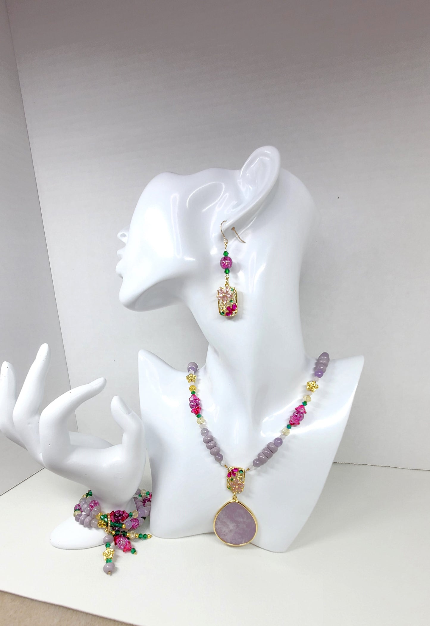 Crystal Flowers Collection | Purple Lepidolite Summer Necklace Set | Boho Necklace Set | Handmade Jewelry Set