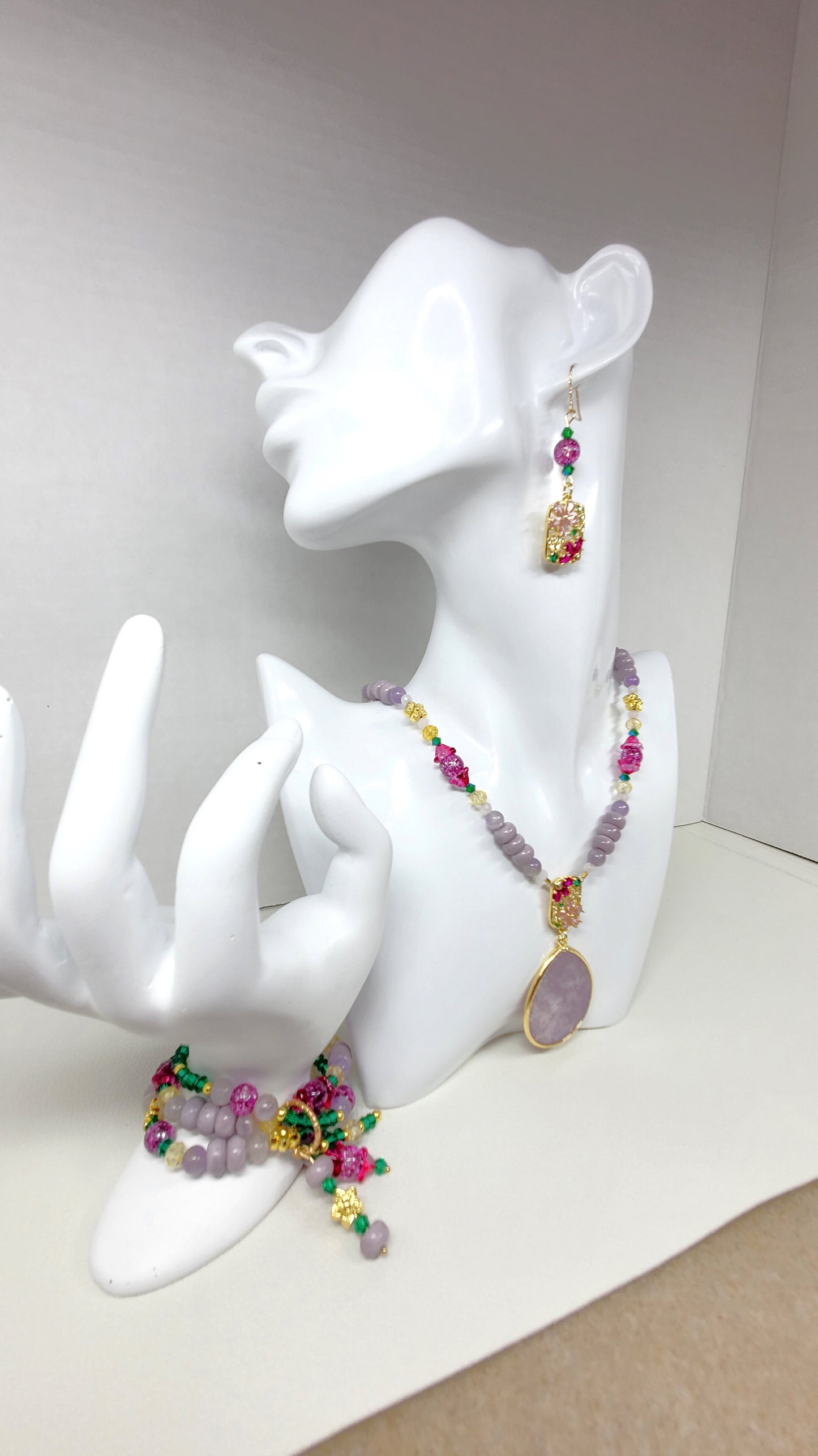 Crystal Flowers Collection | Purple Lepidolite Summer Necklace Set | Boho Necklace Set | Handmade Jewelry Set