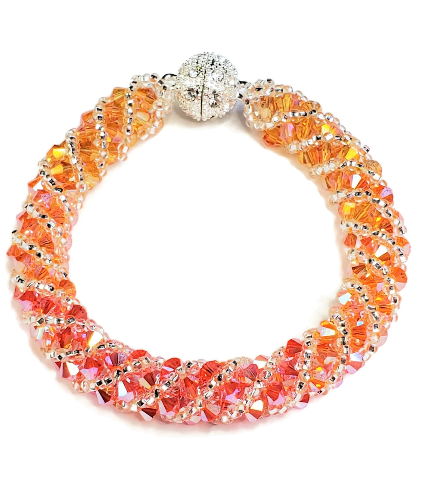Crystal Bracelet Orange Peach Preciosa Crystal Spiral Bracelet