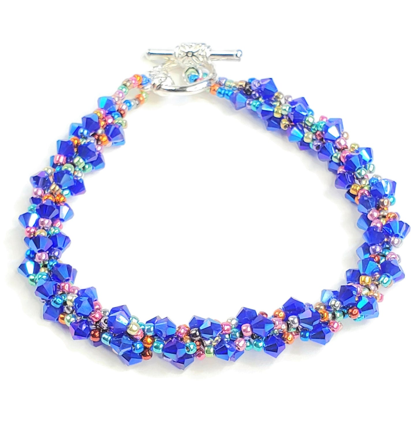 Blue Crystal Spiral Beaded Bracelet, Blue Bracelet Spiral Beaded Bracelet