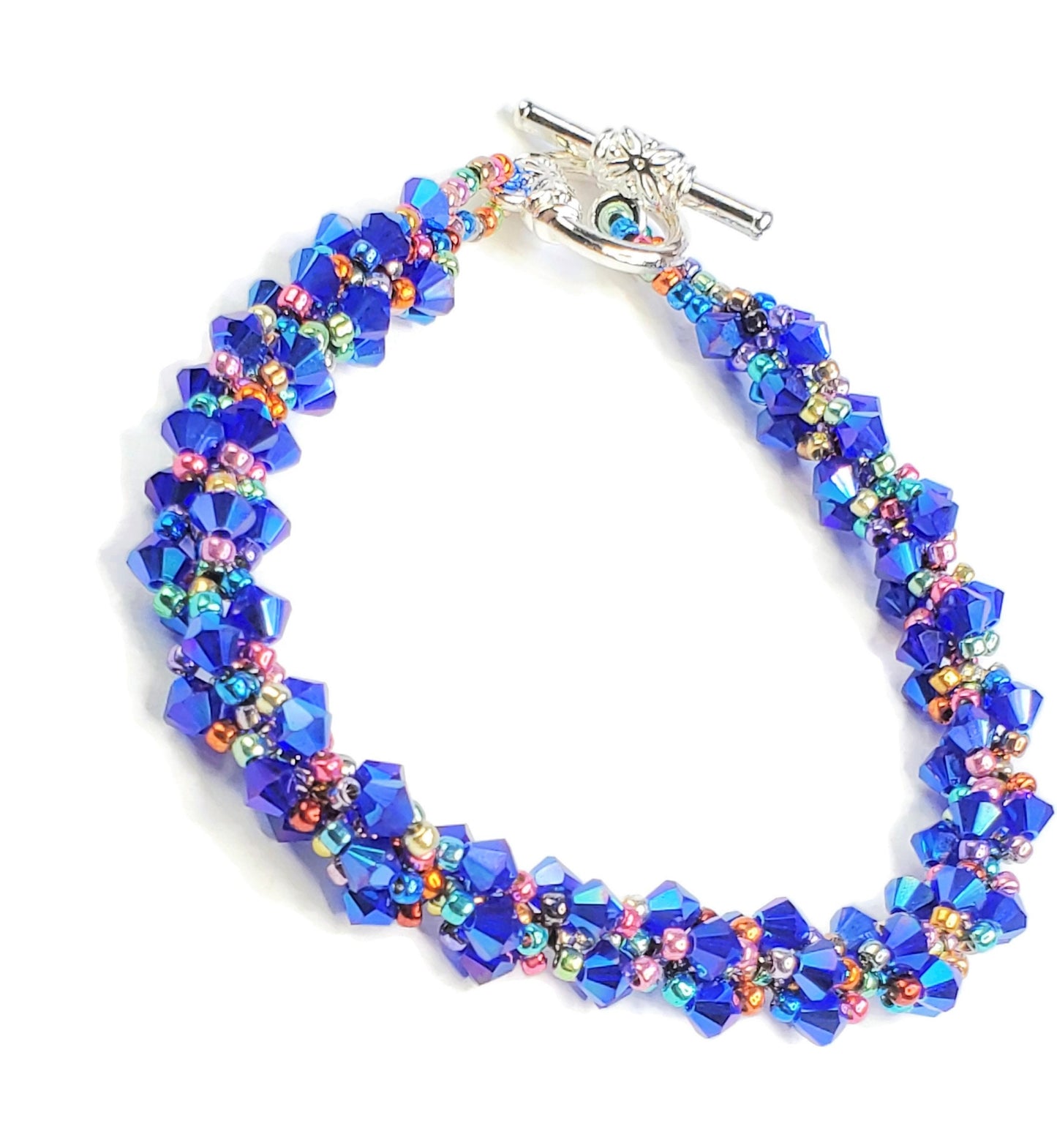 Blue Crystal Spiral Beaded Bracelet, Blue Bracelet Spiral Beaded Bracelet