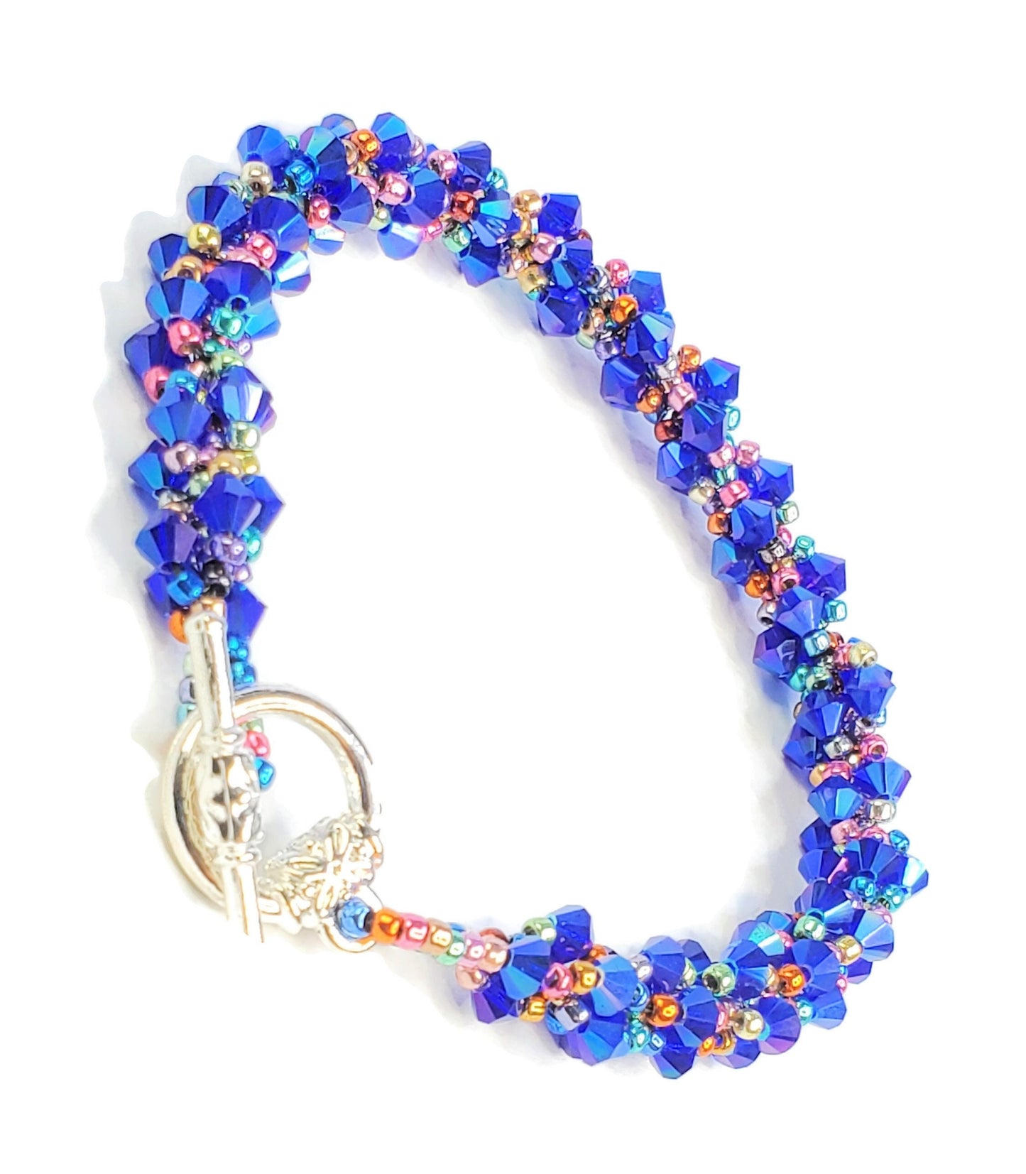 Blue Crystal Spiral Beaded Bracelet, Blue Bracelet Spiral Beaded Bracelet